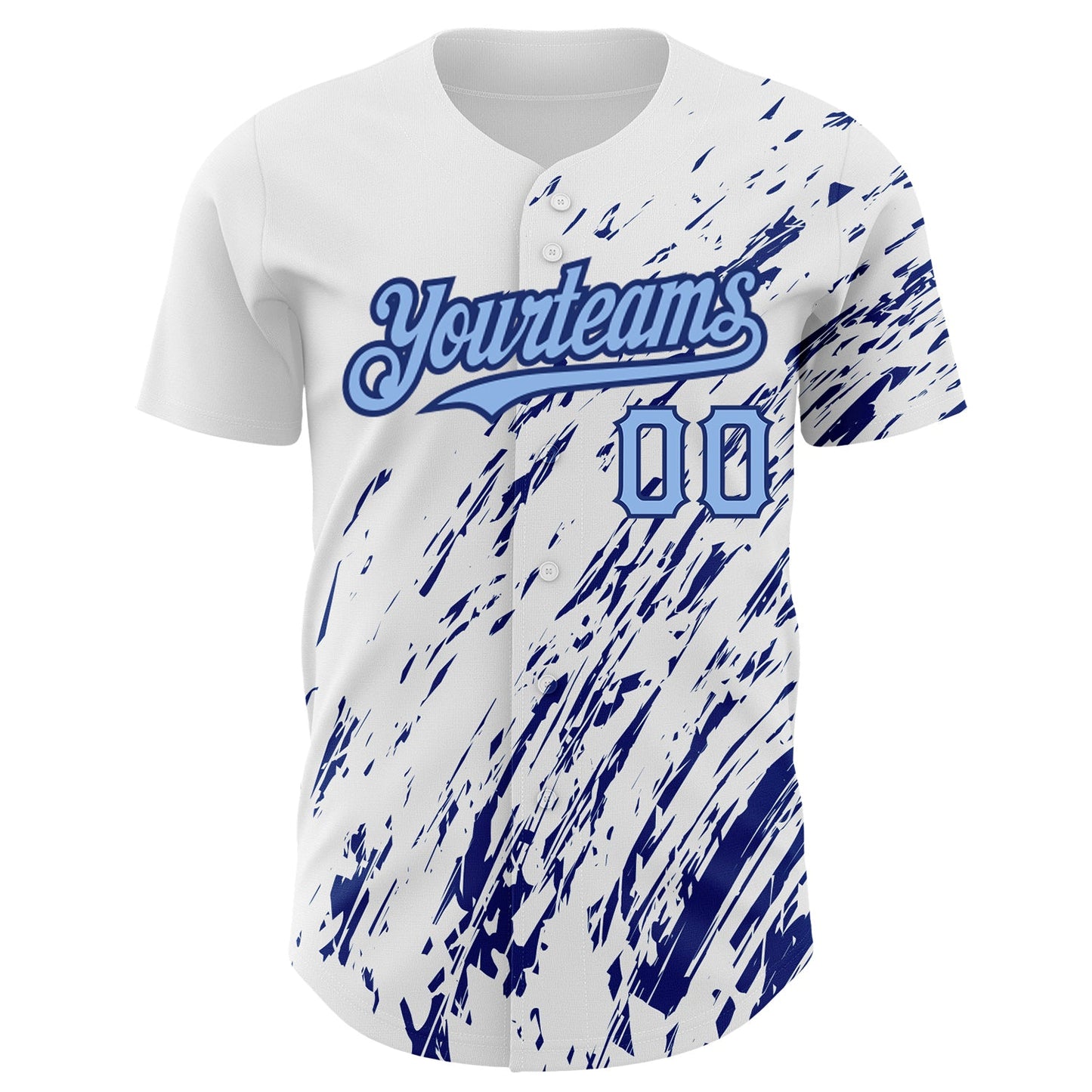 Custom White Light Blue-Royal 3D Pattern Design Abstract Splash Authentic Baseball Jersey view 2