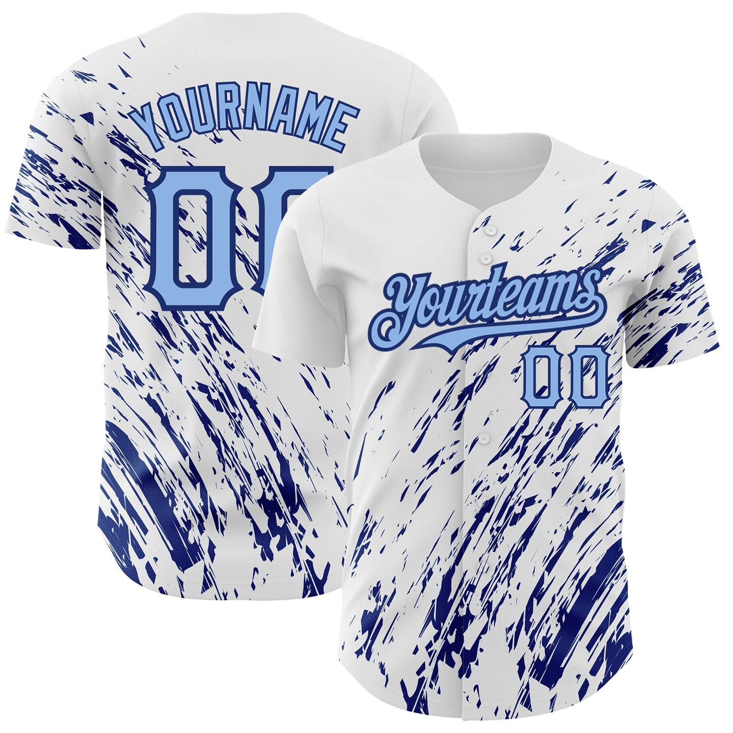 Custom White Light Blue-Royal 3D Pattern Design Abstract Splash Authentic Baseball Jersey - Main View