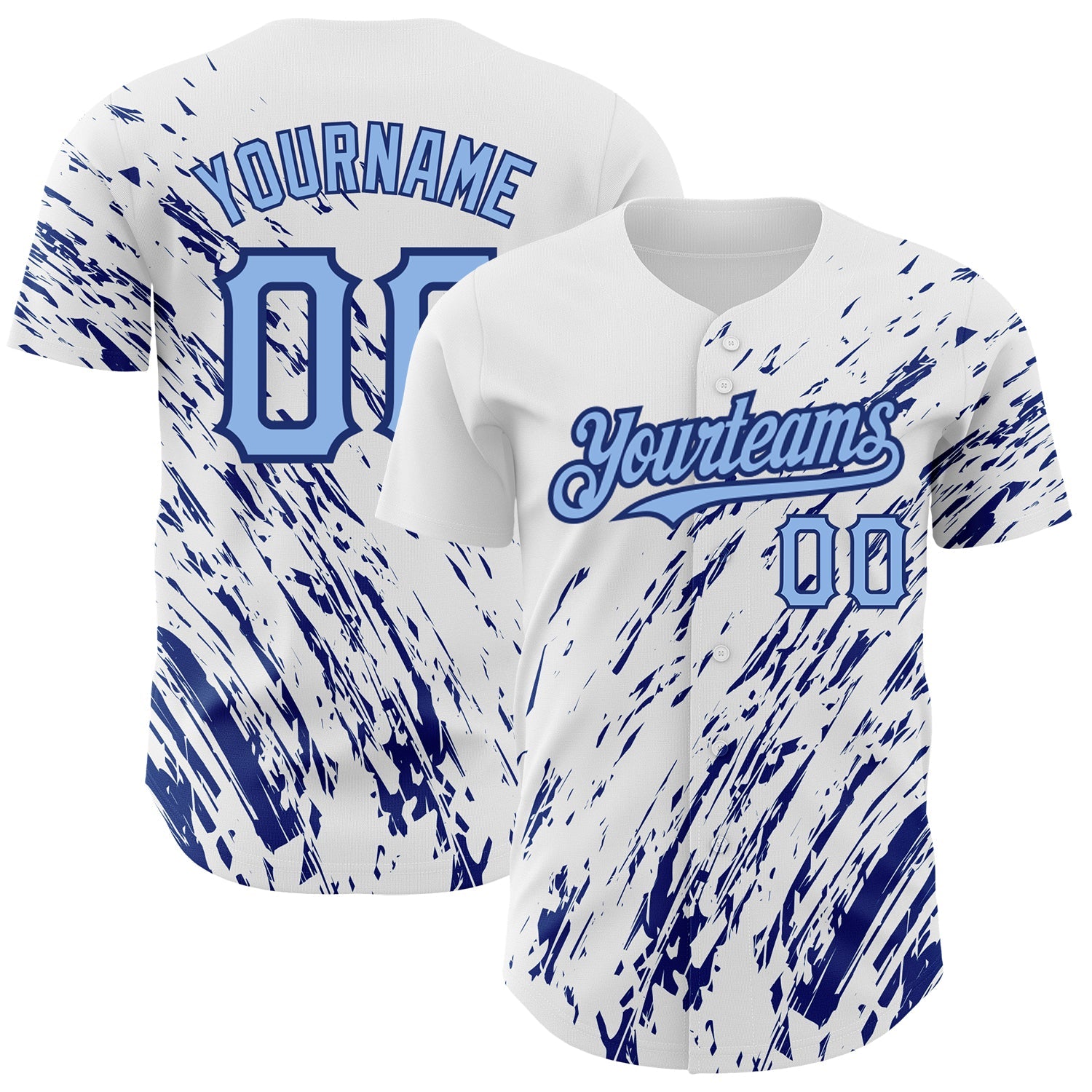 Custom White Light Blue-Royal 3D Pattern Design Abstract Splash Authentic Baseball Jersey - Main View