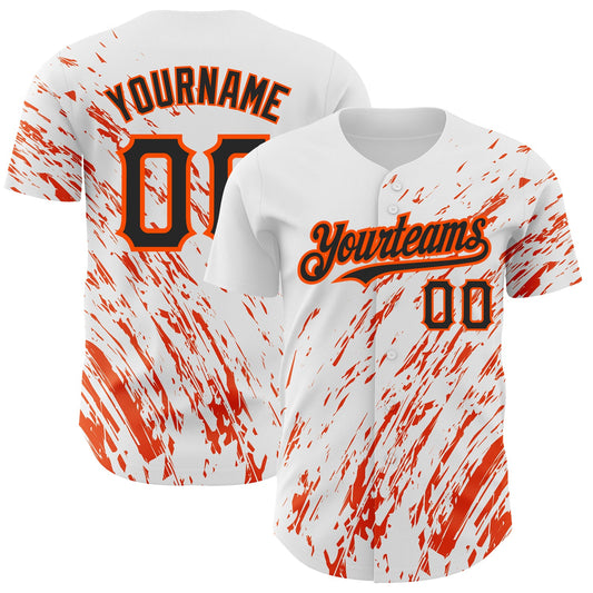 Custom White Black-Orange 3D Pattern Design Abstract Splash Authentic Baseball Jersey - Main View