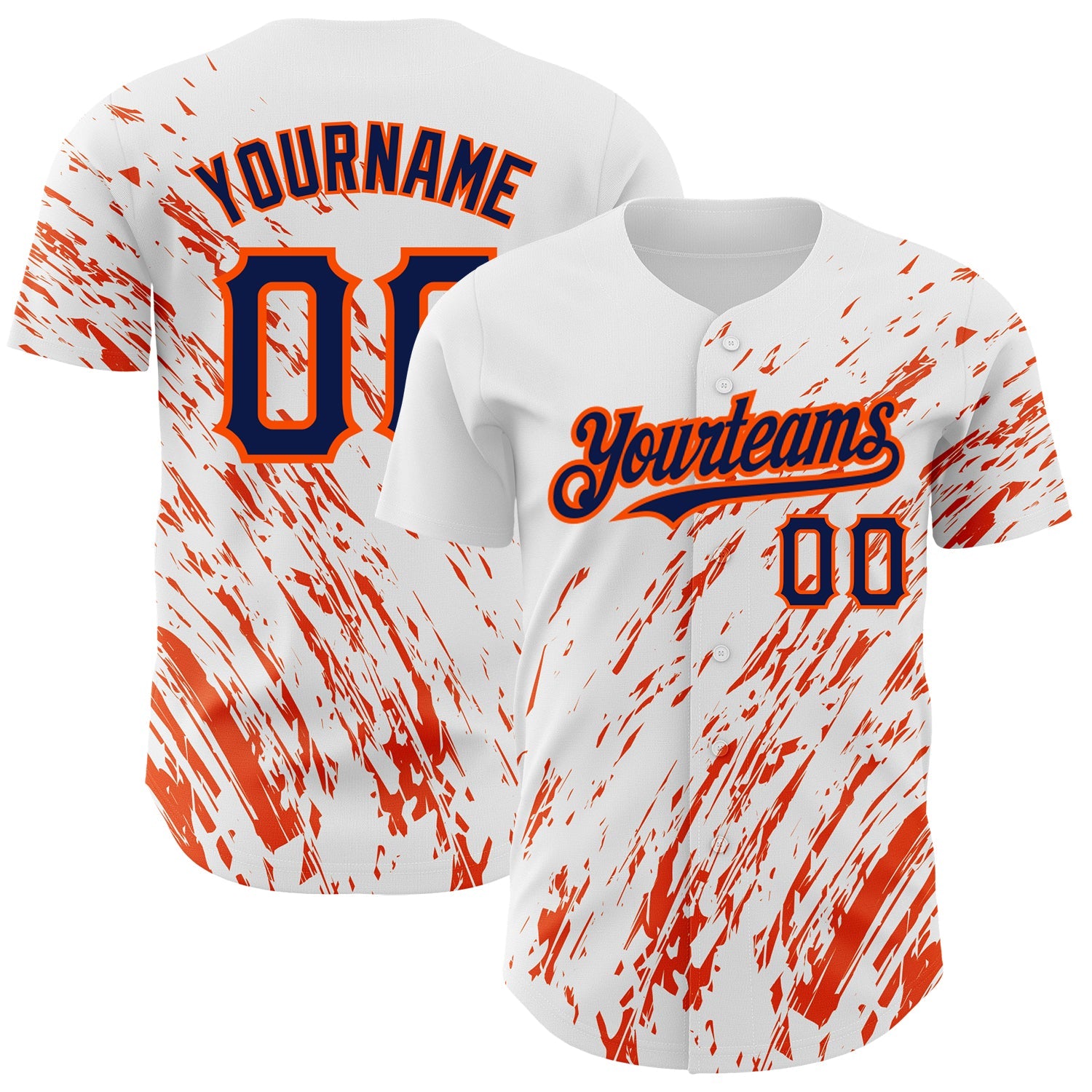 Custom White Navy-Orange 3D Pattern Design Abstract Splash Authentic Baseball Jersey - Main View