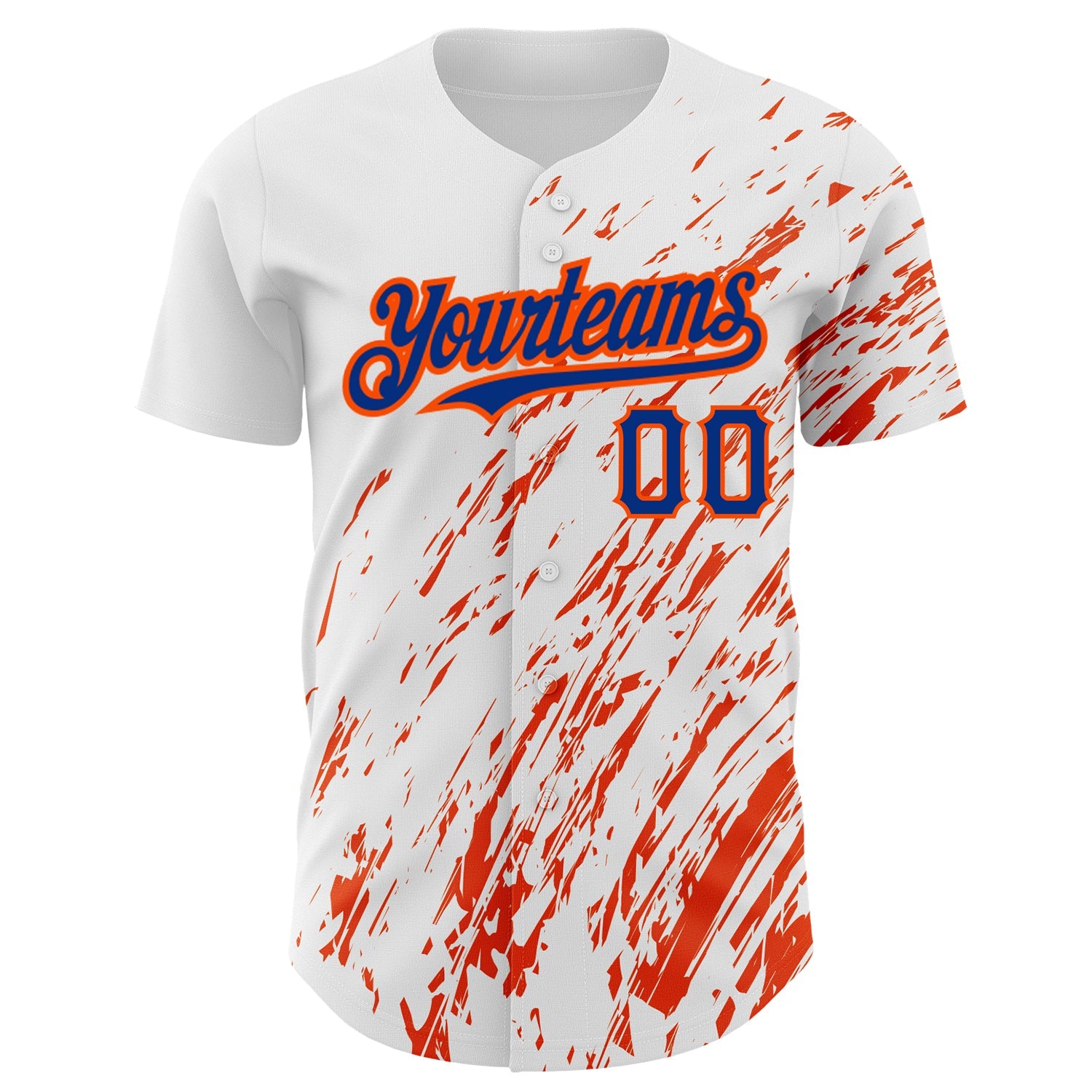 Custom White Royal-Orange 3D Pattern Design Abstract Splash Authentic Baseball Jersey view 2