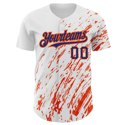 Custom White Royal-Orange 3D Pattern Design Abstract Splash Authentic Baseball Jersey view 2
