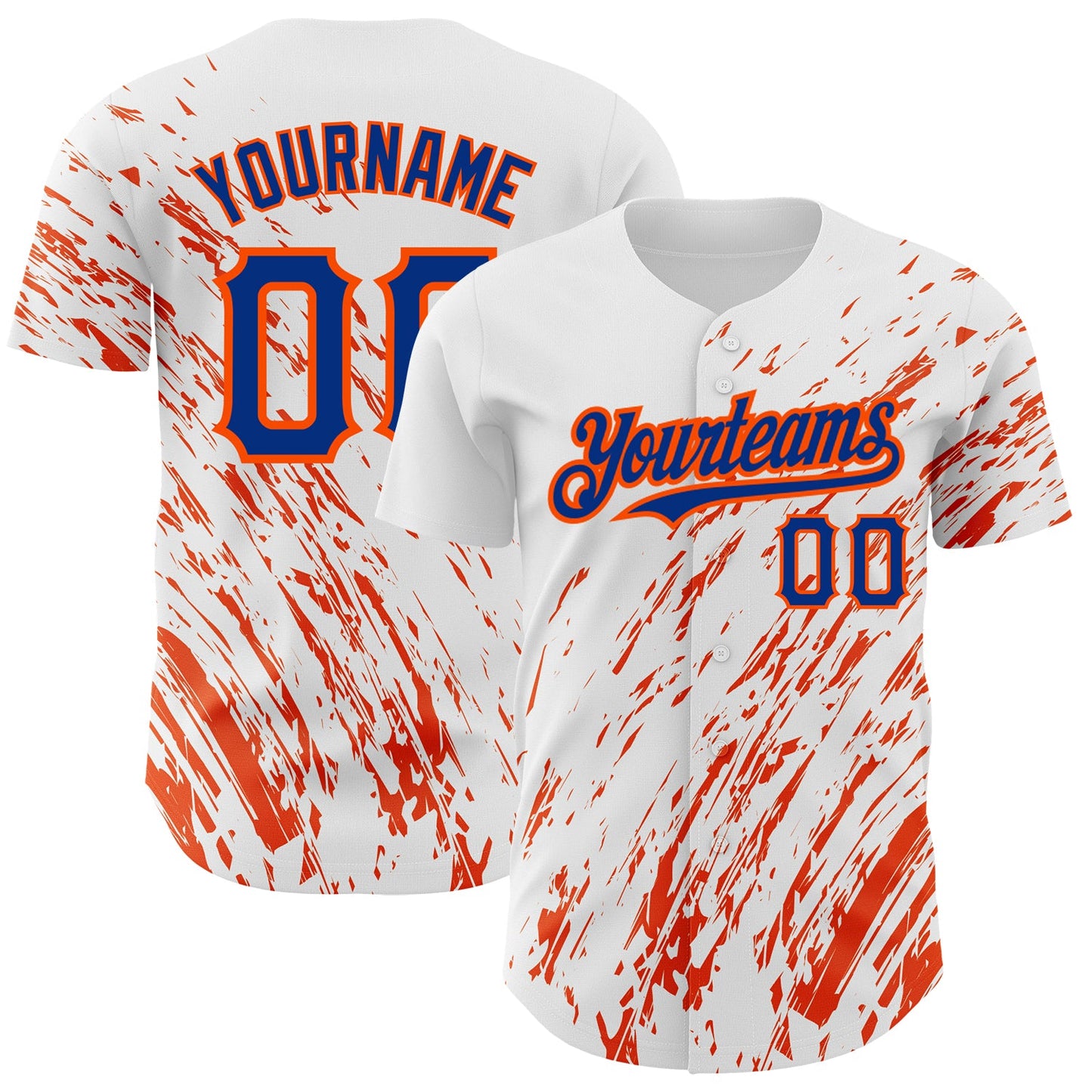 Custom White Royal-Orange 3D Pattern Design Abstract Splash Authentic Baseball Jersey - Main View