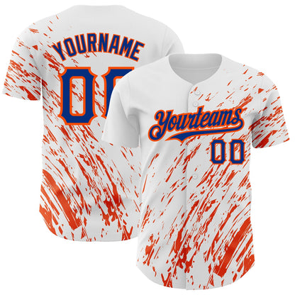 Custom White Royal-Orange 3D Pattern Design Abstract Splash Authentic Baseball Jersey - Main View