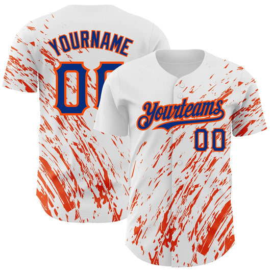 Custom White Royal-Orange 3D Pattern Design Abstract Splash Authentic Baseball Jersey - Main View