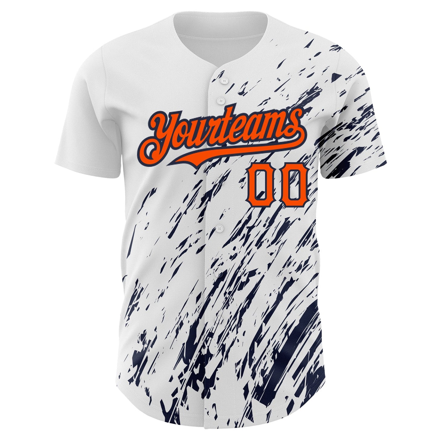 Custom White Orange-Navy 3D Pattern Design Abstract Splash Authentic Baseball Jersey view 2