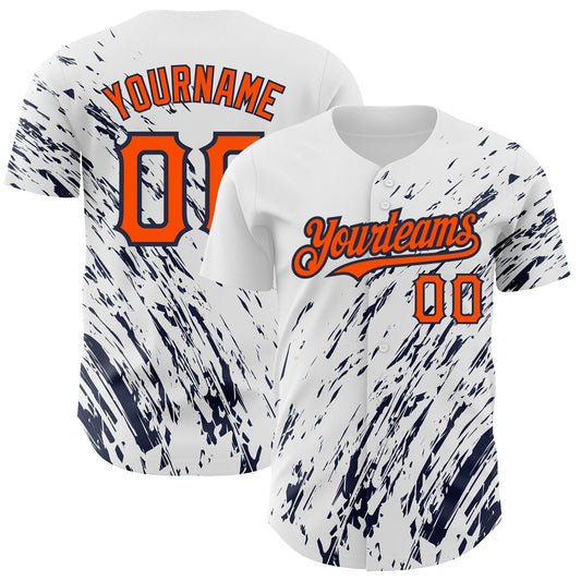 Custom White Orange-Navy 3D Pattern Design Abstract Splash Authentic Baseball Jersey - Main View