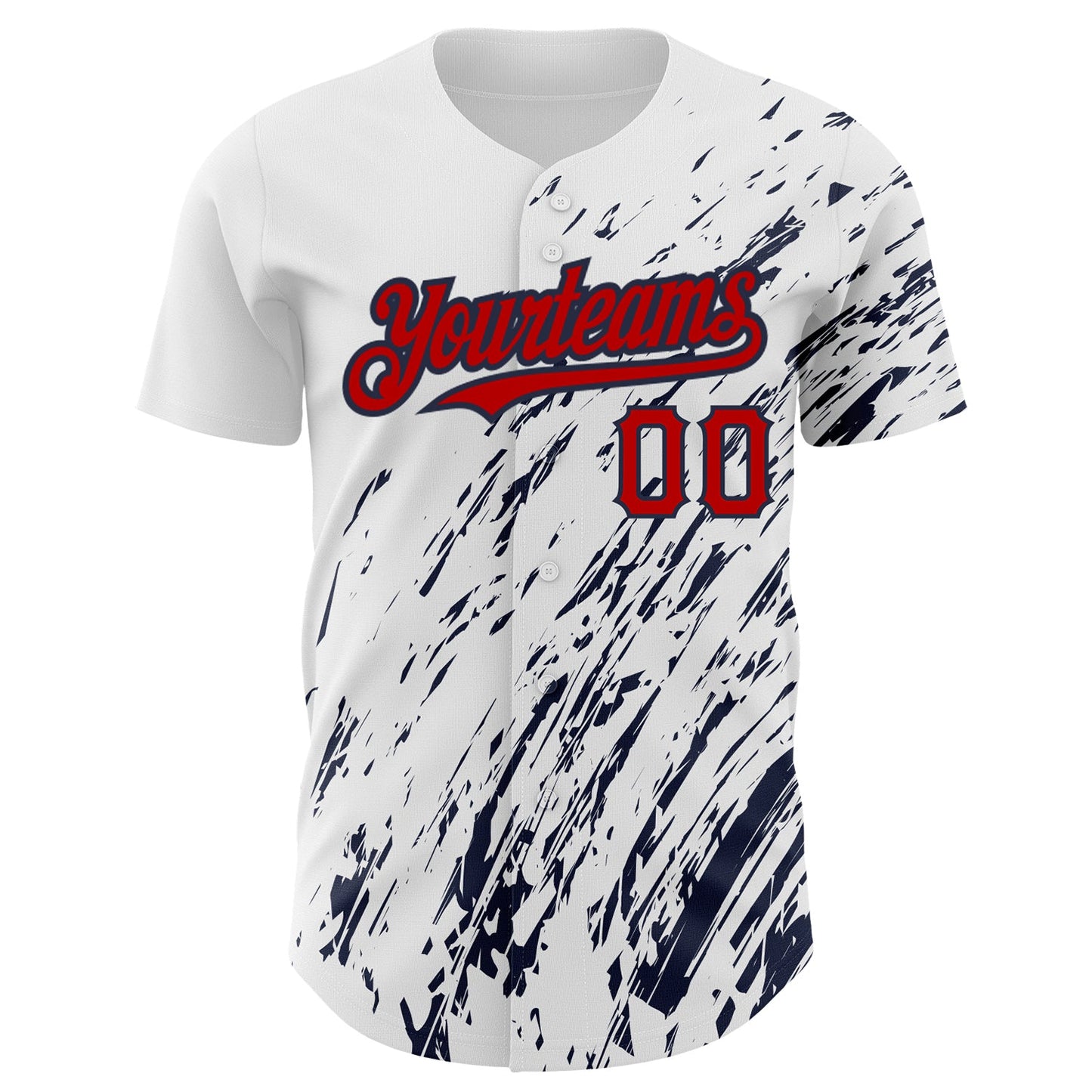 Custom White Red-Navy 3D Pattern Design Abstract Splash Authentic Baseball Jersey view 2