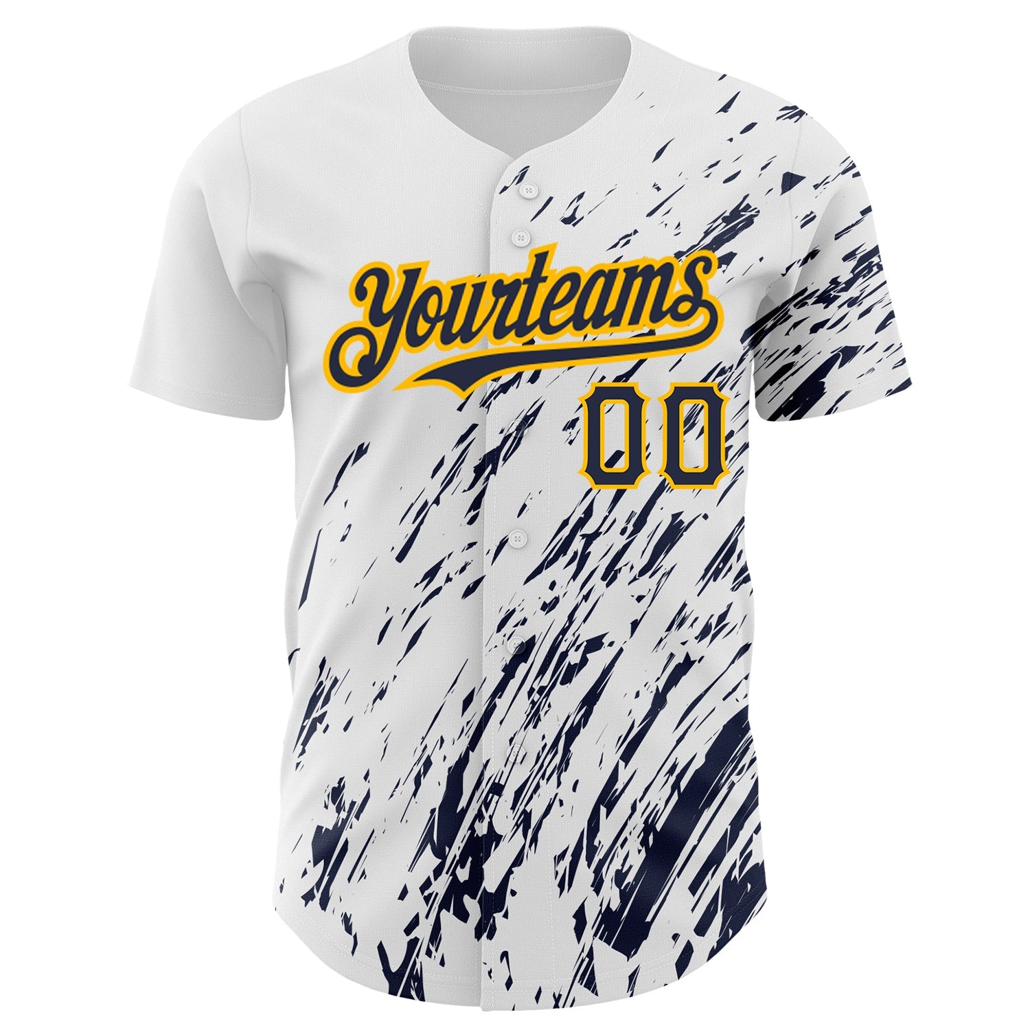 Custom White Navy-Gold 3D Pattern Design Abstract Splash Authentic Baseball Jersey view 2