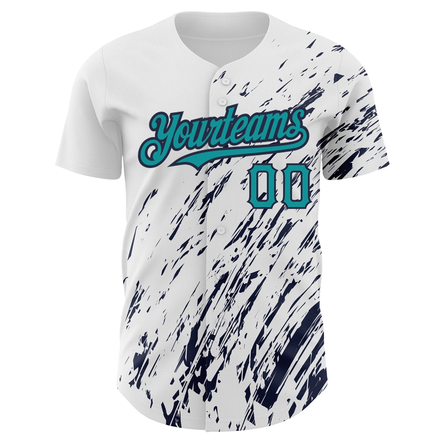 Custom White Teal-Navy 3D Pattern Design Abstract Splash Authentic Baseball Jersey view 2