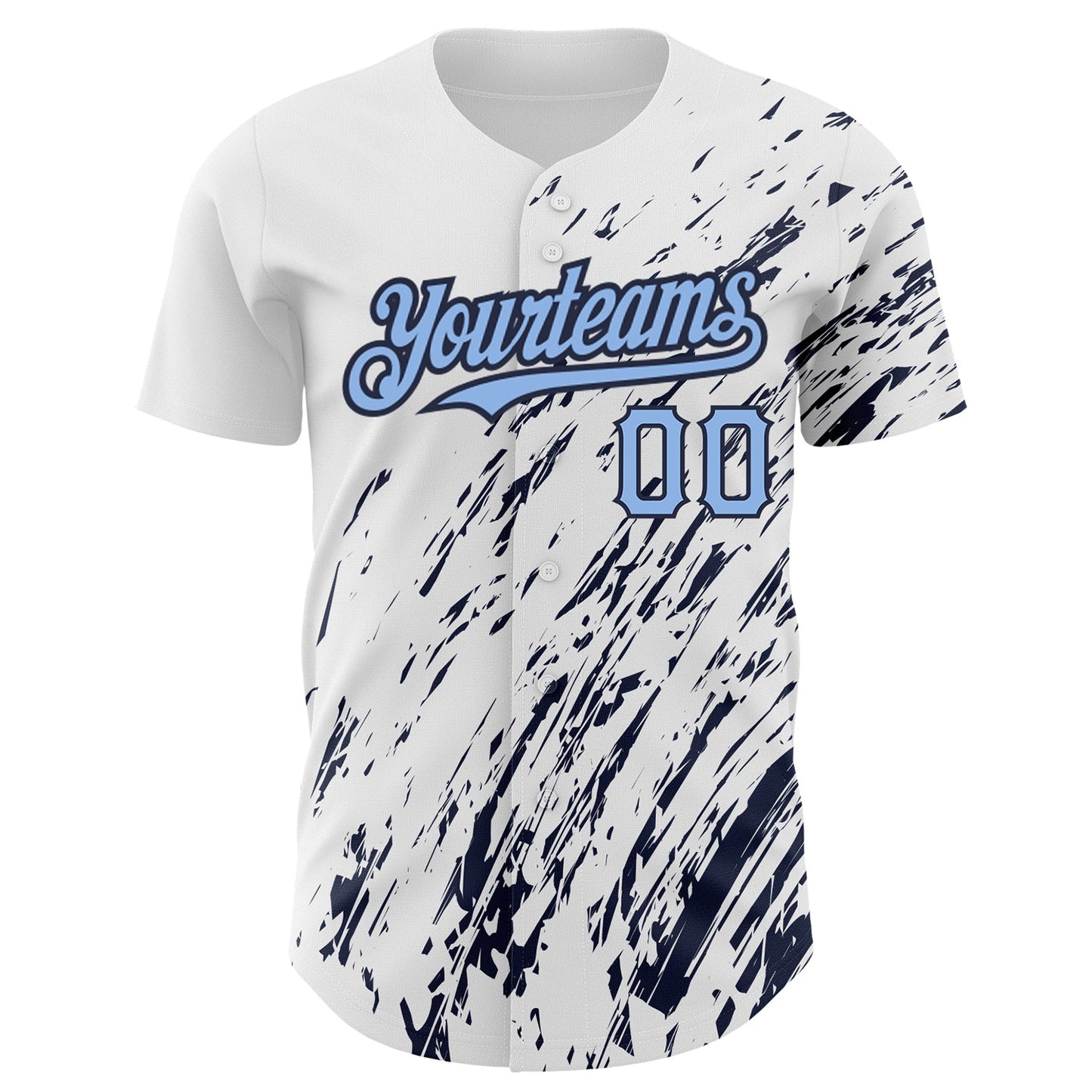 Custom White Light Blue-Navy 3D Pattern Design Abstract Splash Authentic Baseball Jersey view 2