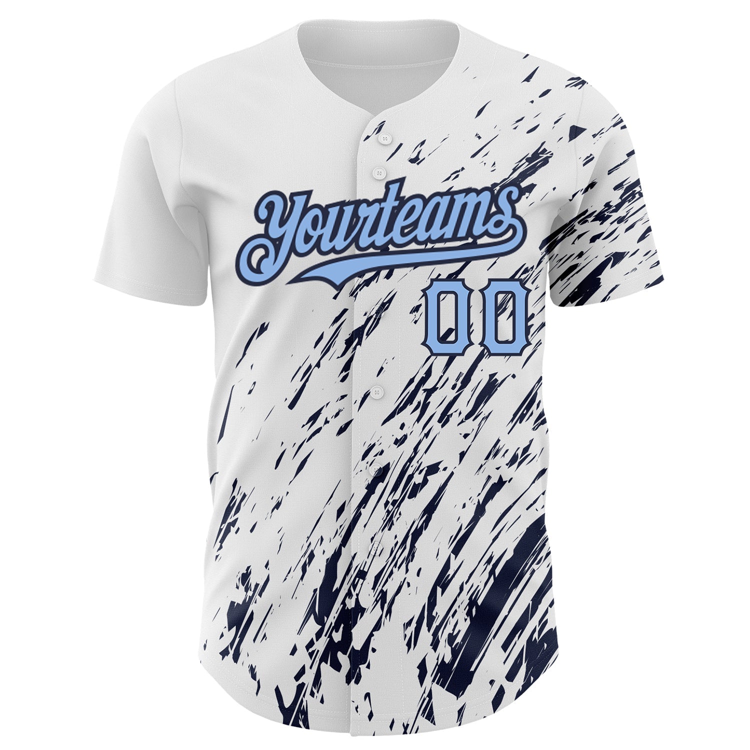 Custom White Light Blue-Navy 3D Pattern Design Abstract Splash Authentic Baseball Jersey view 2