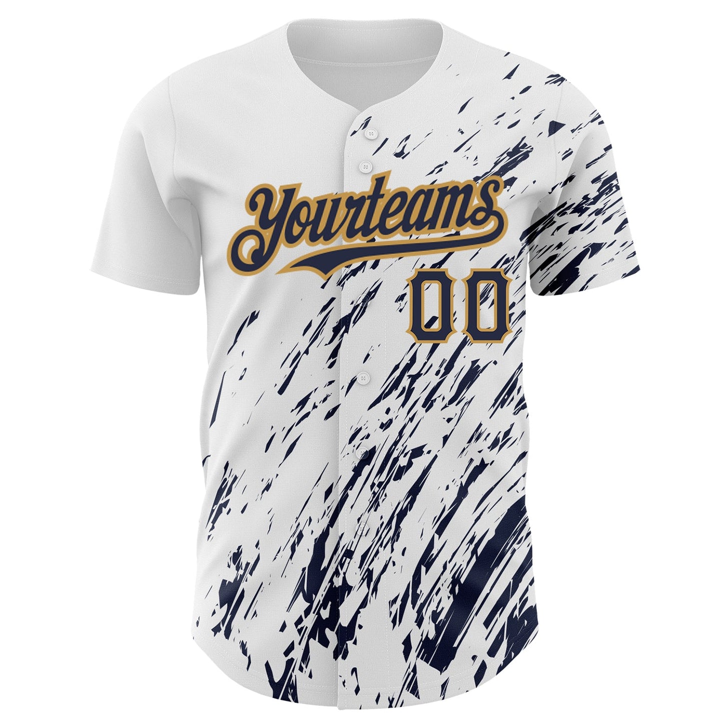 Custom White Navy-Old Gold 3D Pattern Design Abstract Splash Authentic Baseball Jersey view 2