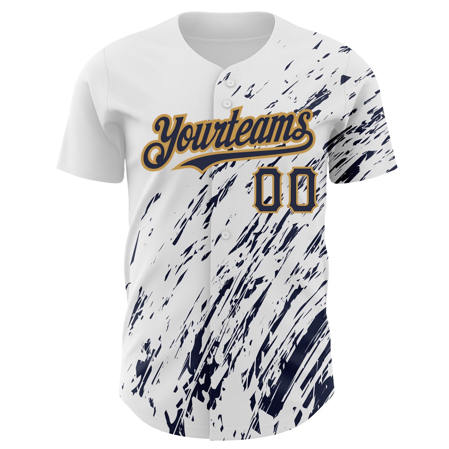Custom White Navy-Old Gold 3D Pattern Design Abstract Splash Authentic Baseball Jersey view 2