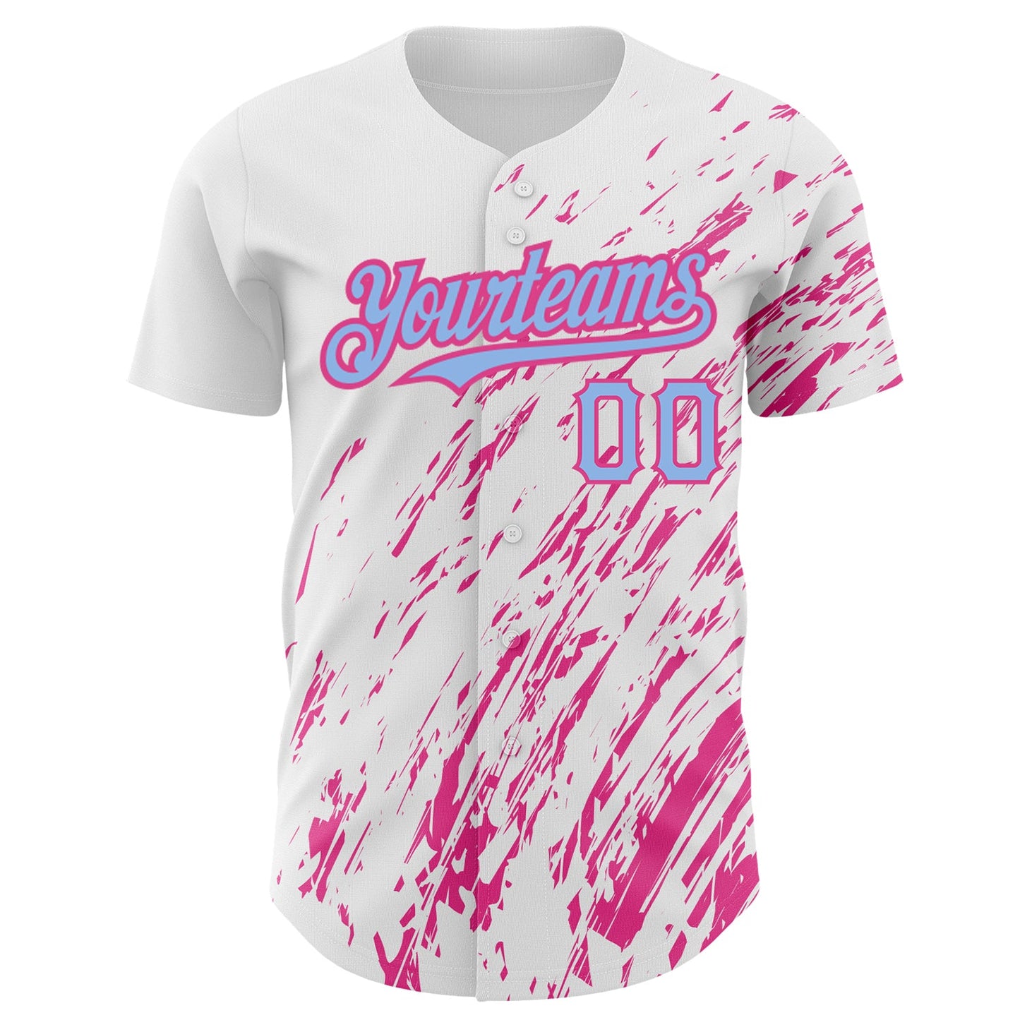 Custom White Light Blue-Pink 3D Pattern Design Abstract Splash Authentic Baseball Jersey view 2