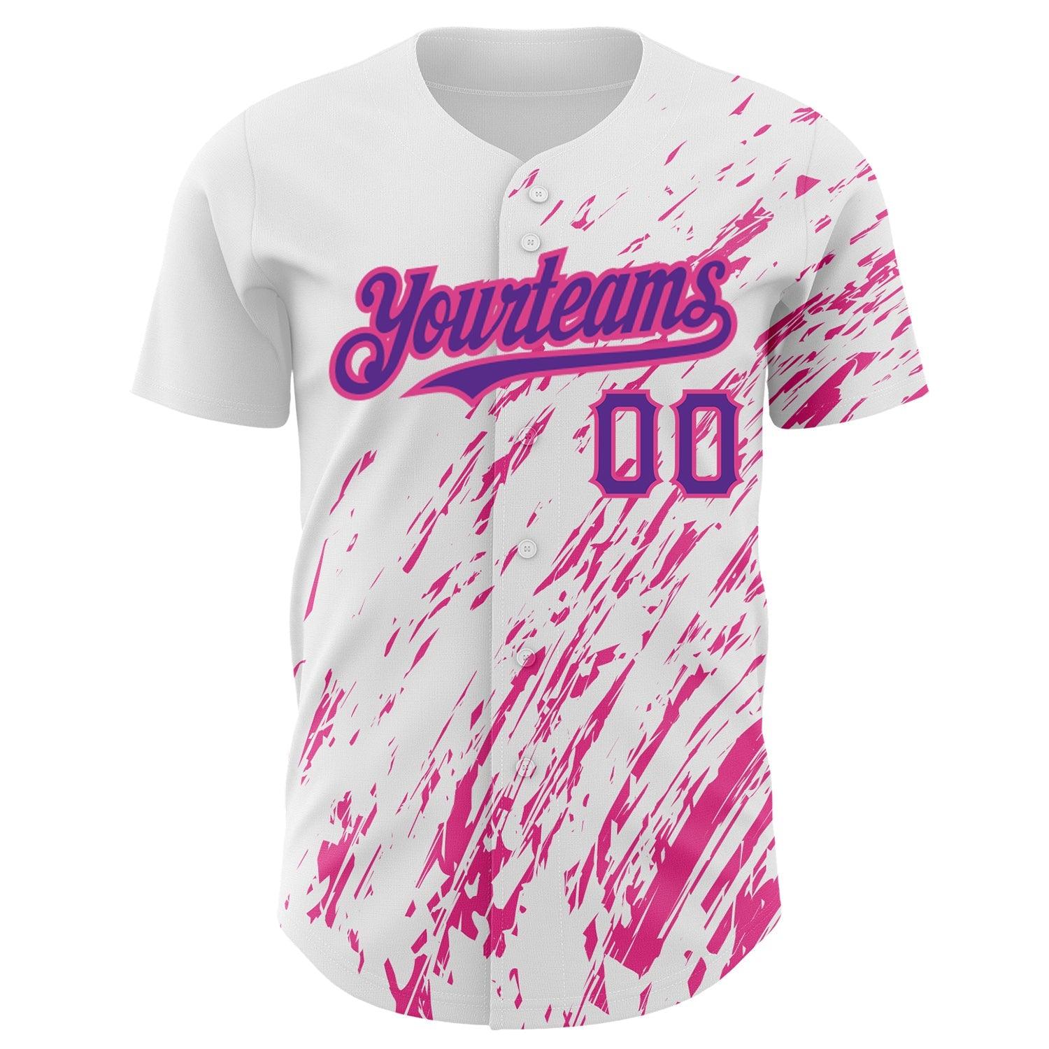 Custom White Purple-Pink 3D Pattern Design Abstract Splash Authentic Baseball Jersey view 2