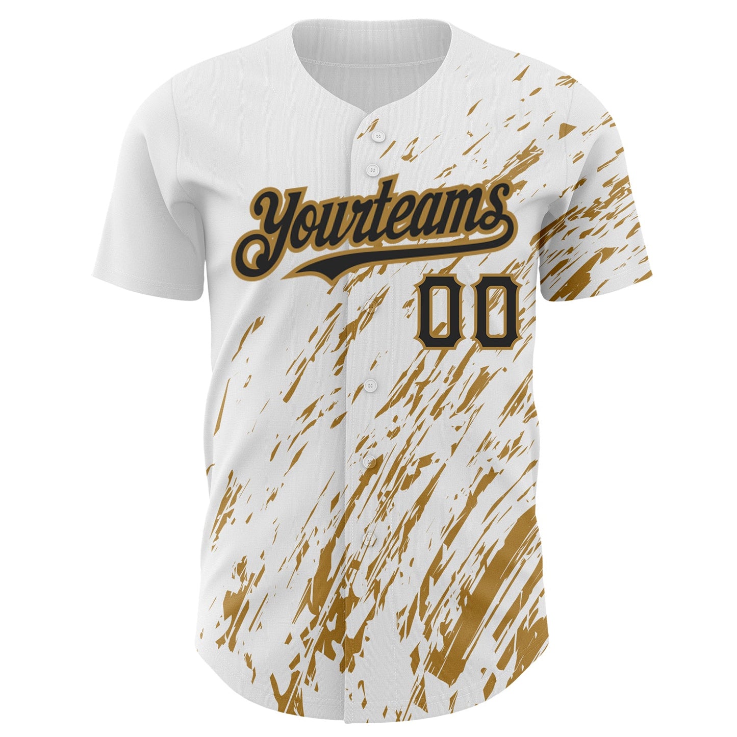 Custom White Black-Old Gold 3D Pattern Design Abstract Splash Authentic Baseball Jersey view 2