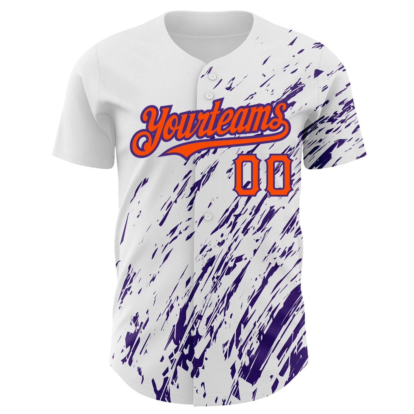 Custom White Orange-Purple 3D Pattern Design Abstract Splash Authentic Baseball Jersey view 2