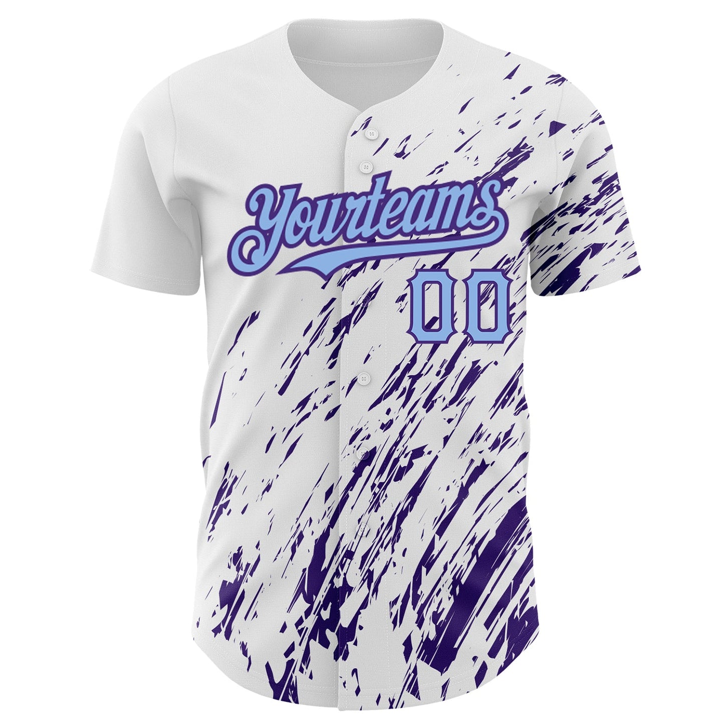 Custom White Light Blue-Purple 3D Pattern Design Abstract Splash Authentic Baseball Jersey view 2