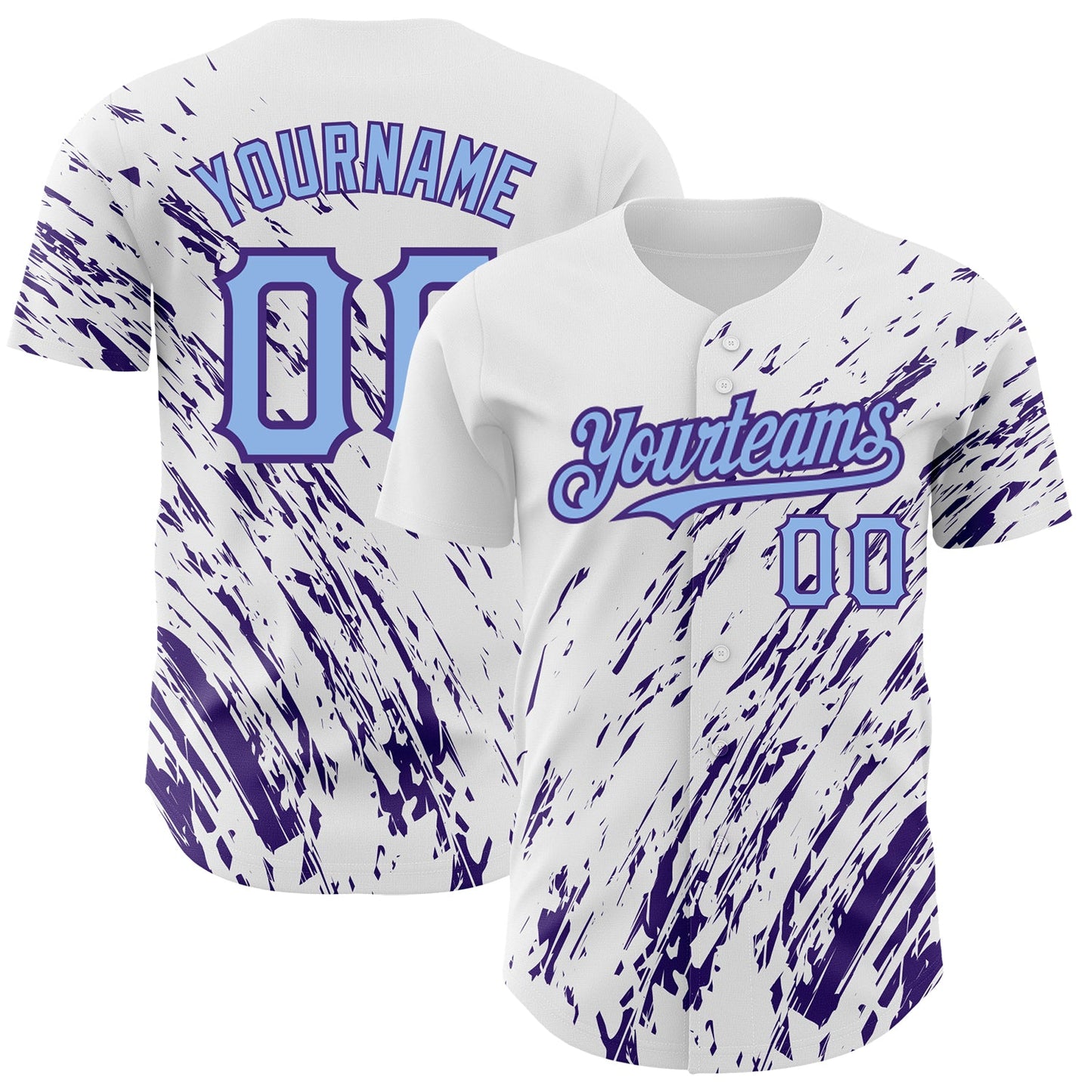Custom White Light Blue-Purple 3D Pattern Design Abstract Splash Authentic Baseball Jersey - Main View
