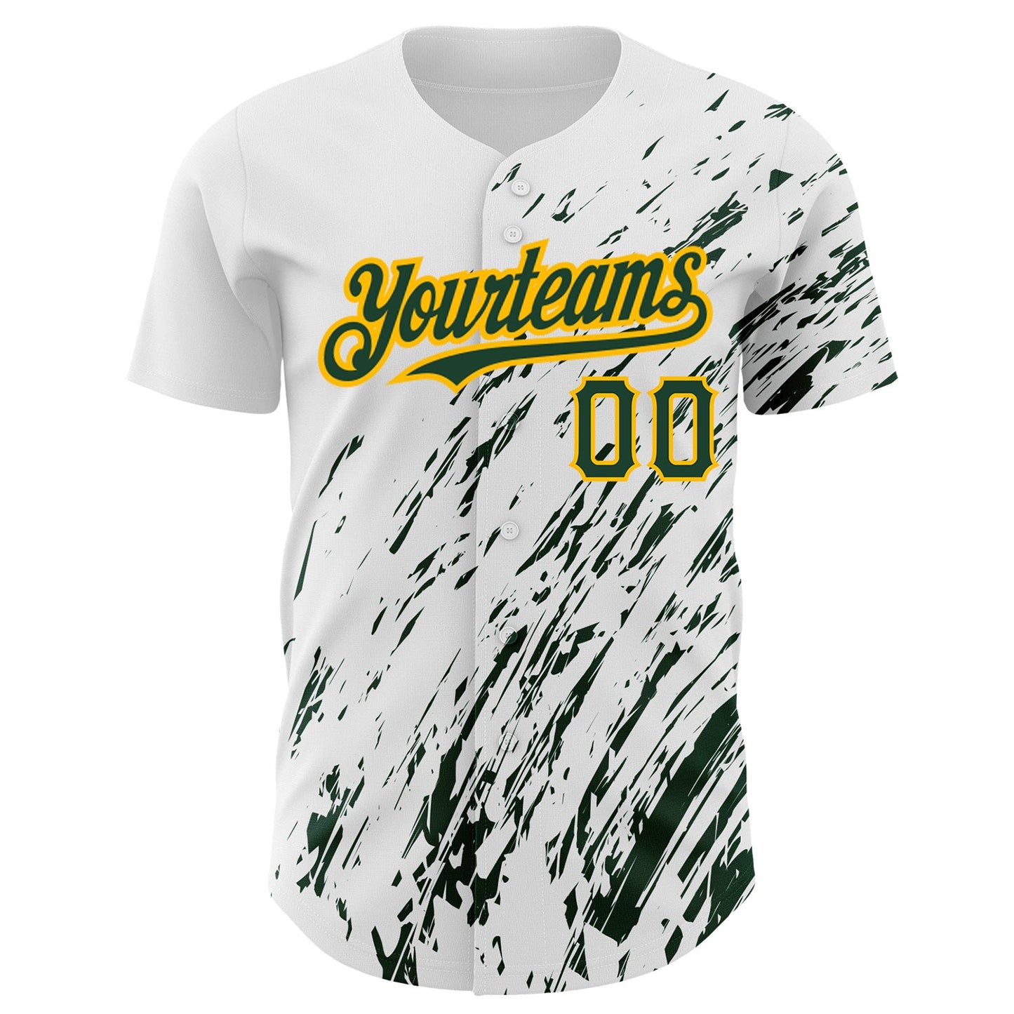 Custom White Green-Gold 3D Pattern Design Abstract Splash Authentic Baseball Jersey view 2