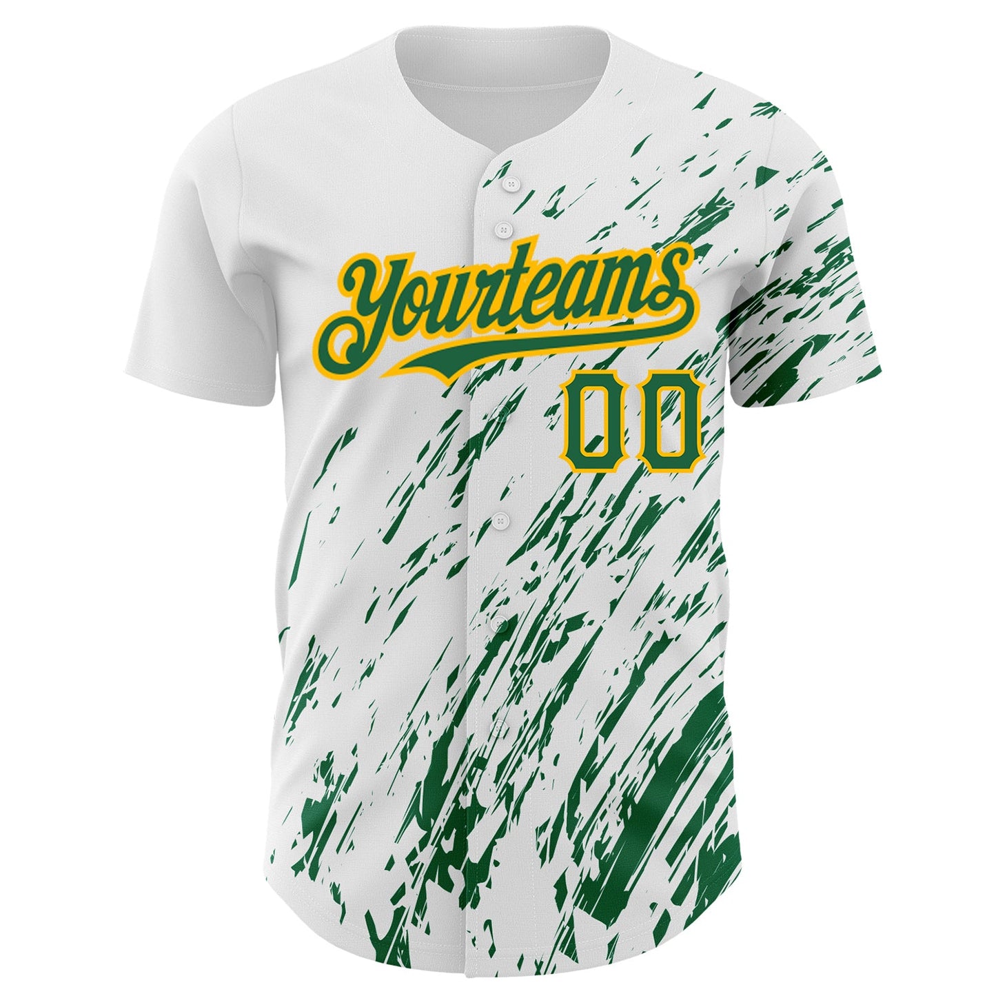 Custom White Kelly Green-Gold 3D Pattern Design Abstract Splash Authentic Baseball Jersey view 2