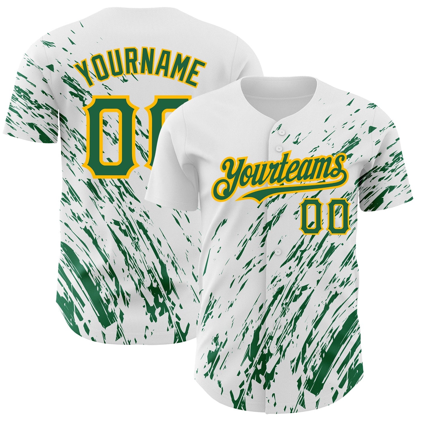 Custom White Kelly Green-Gold 3D Pattern Design Abstract Splash Authentic Baseball Jersey - Main View