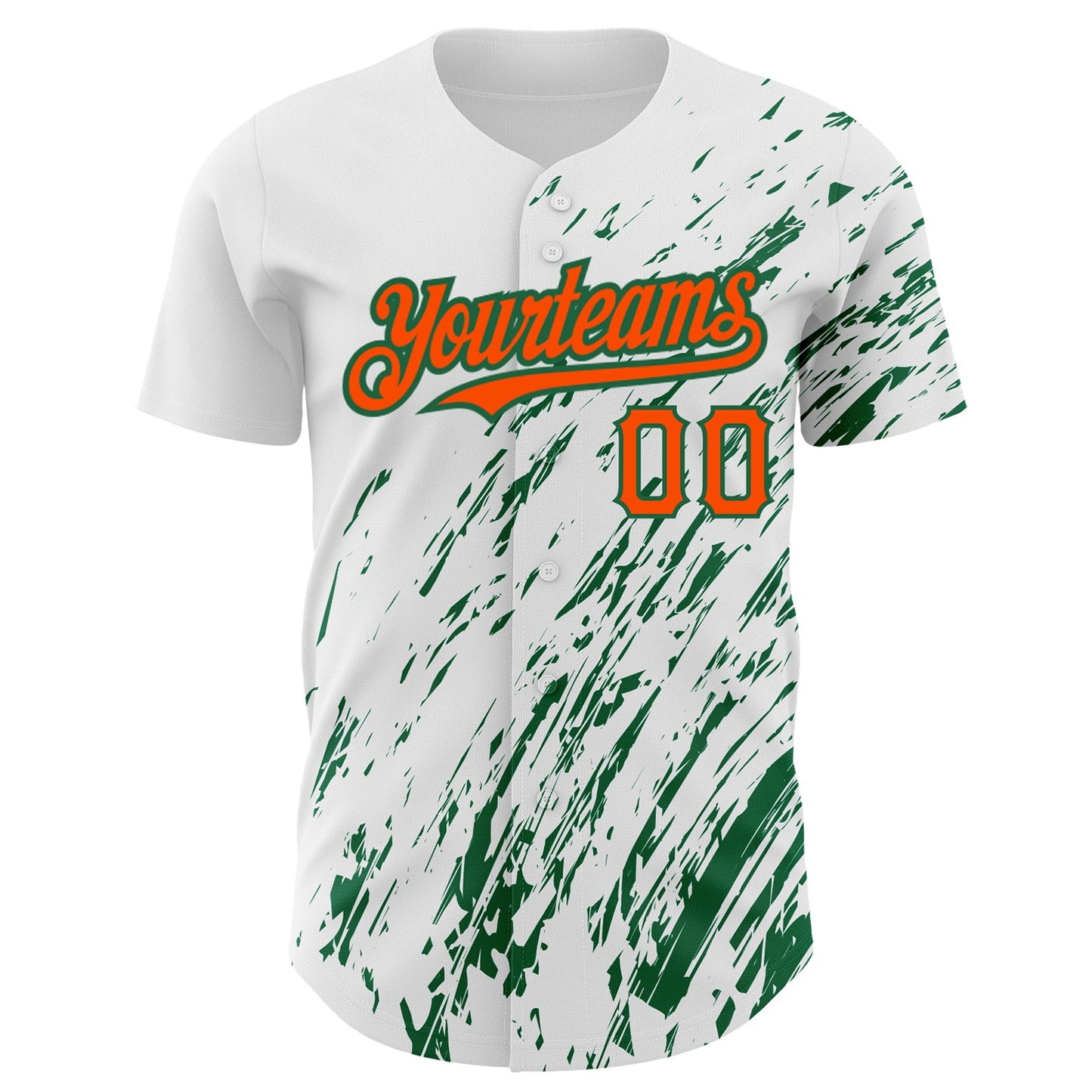 Custom White Orange-Kelly Green 3D Pattern Design Abstract Splash Authentic Baseball Jersey view 2