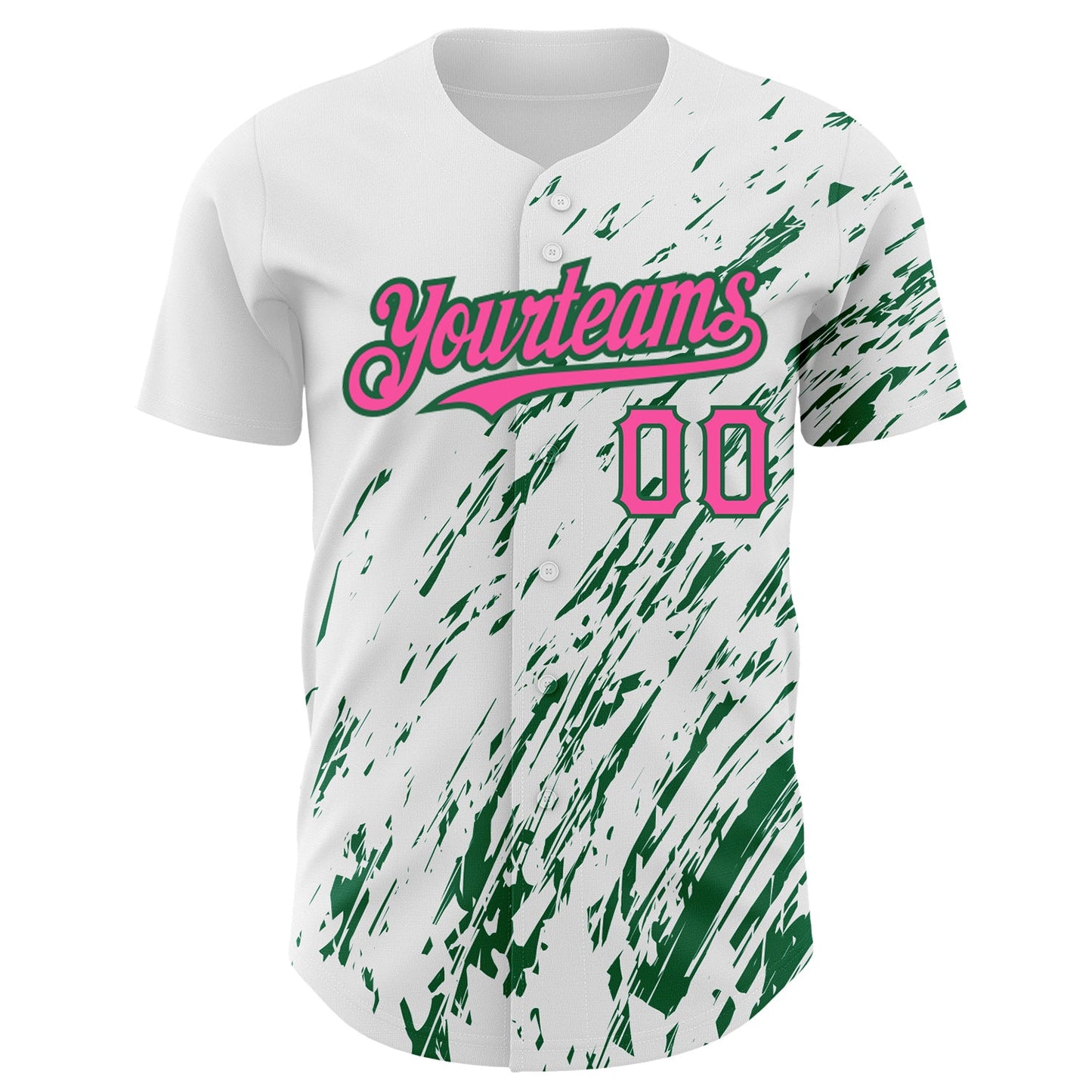 Custom White Pink-Kelly Green 3D Pattern Design Abstract Splash Authentic Baseball Jersey view 2