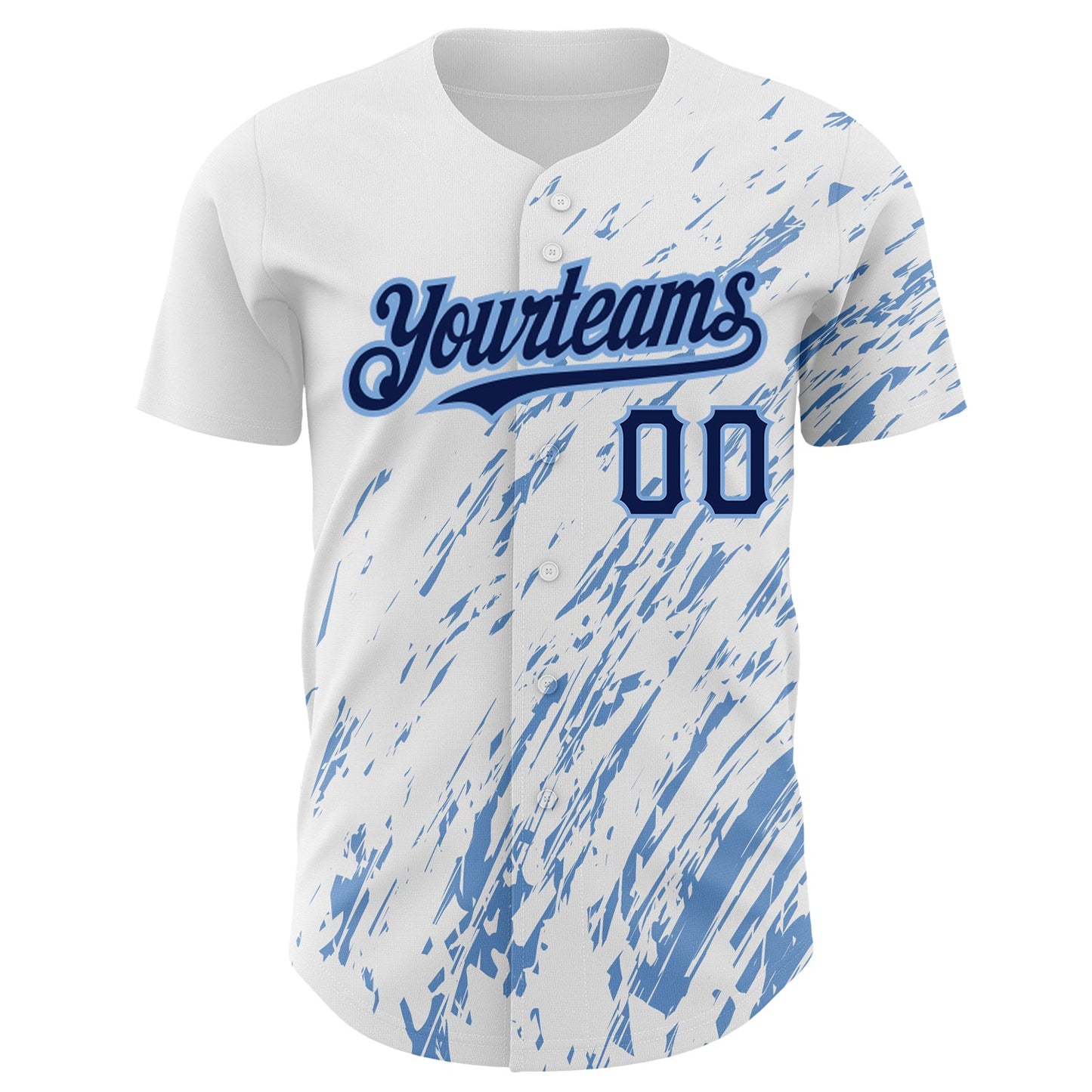 Custom White Navy-Light Blue 3D Pattern Design Abstract Splash Authentic Baseball Jersey view 2