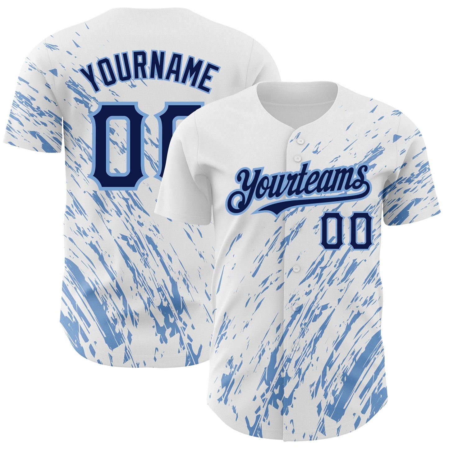 Custom White Navy-Light Blue 3D Pattern Design Abstract Splash Authentic Baseball Jersey - Main View