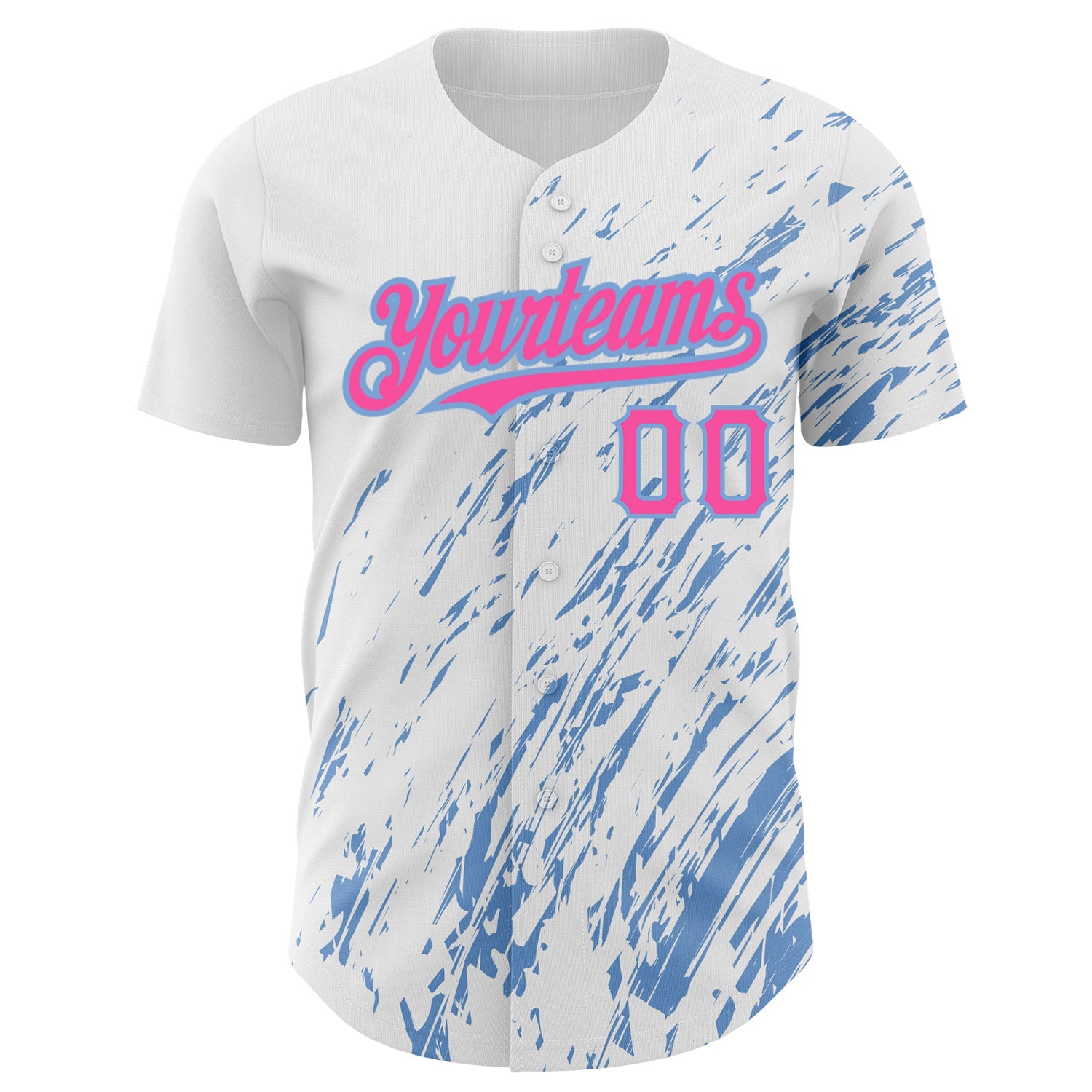 Custom White Pink-Light Blue 3D Pattern Design Abstract Splash Authentic Baseball Jersey view 2