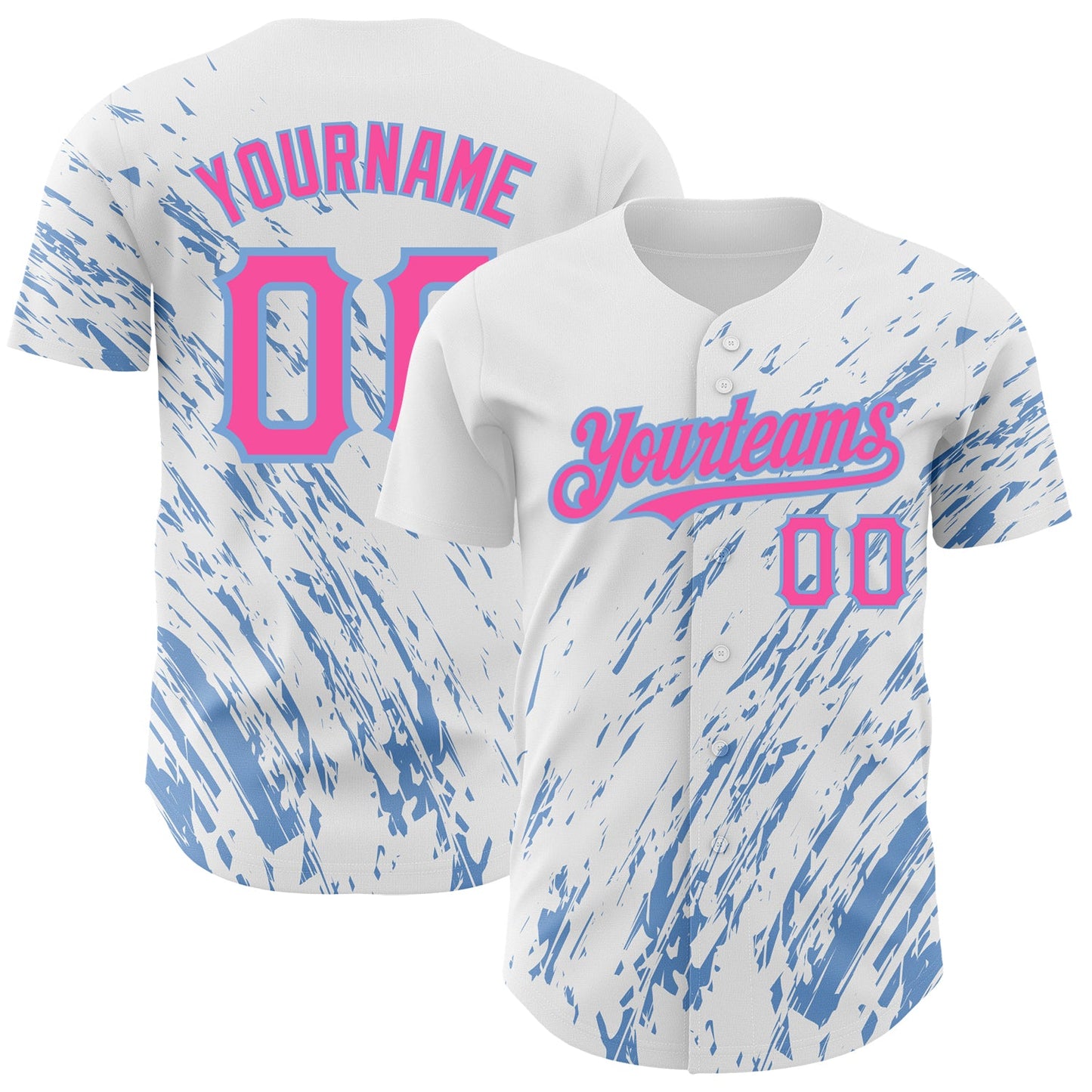 Custom White Pink-Light Blue 3D Pattern Design Abstract Splash Authentic Baseball Jersey - Main View