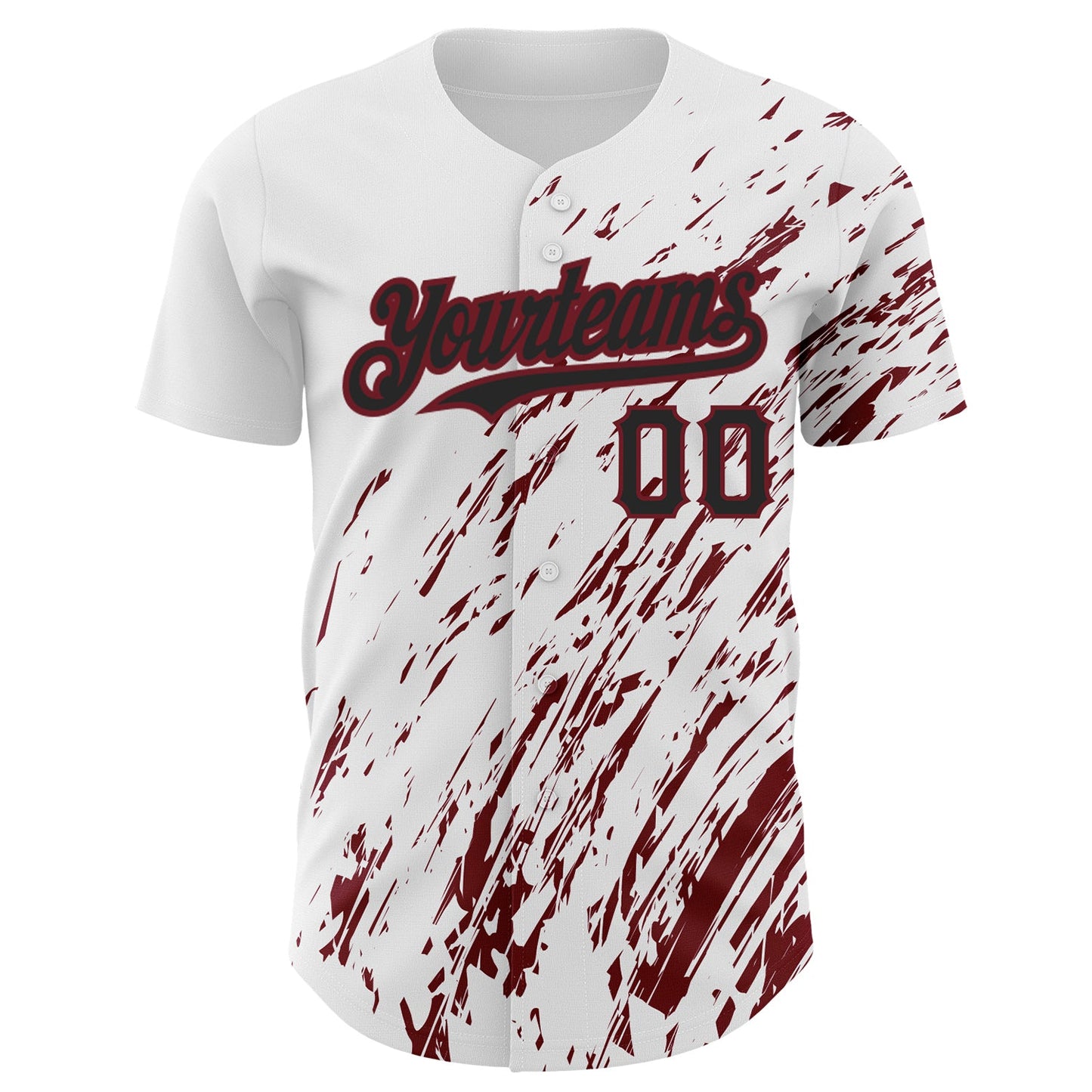 Custom White Black-Crimson 3D Pattern Design Abstract Splash Authentic Baseball Jersey view 2