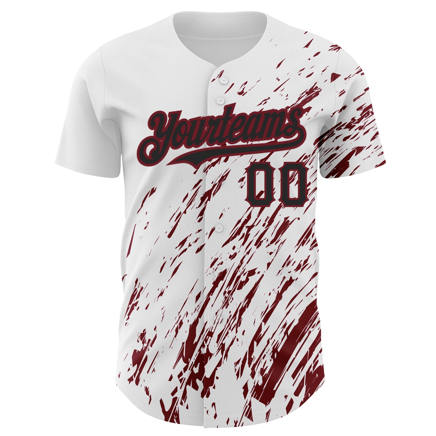 Custom White Black-Crimson 3D Pattern Design Abstract Splash Authentic Baseball Jersey view 2