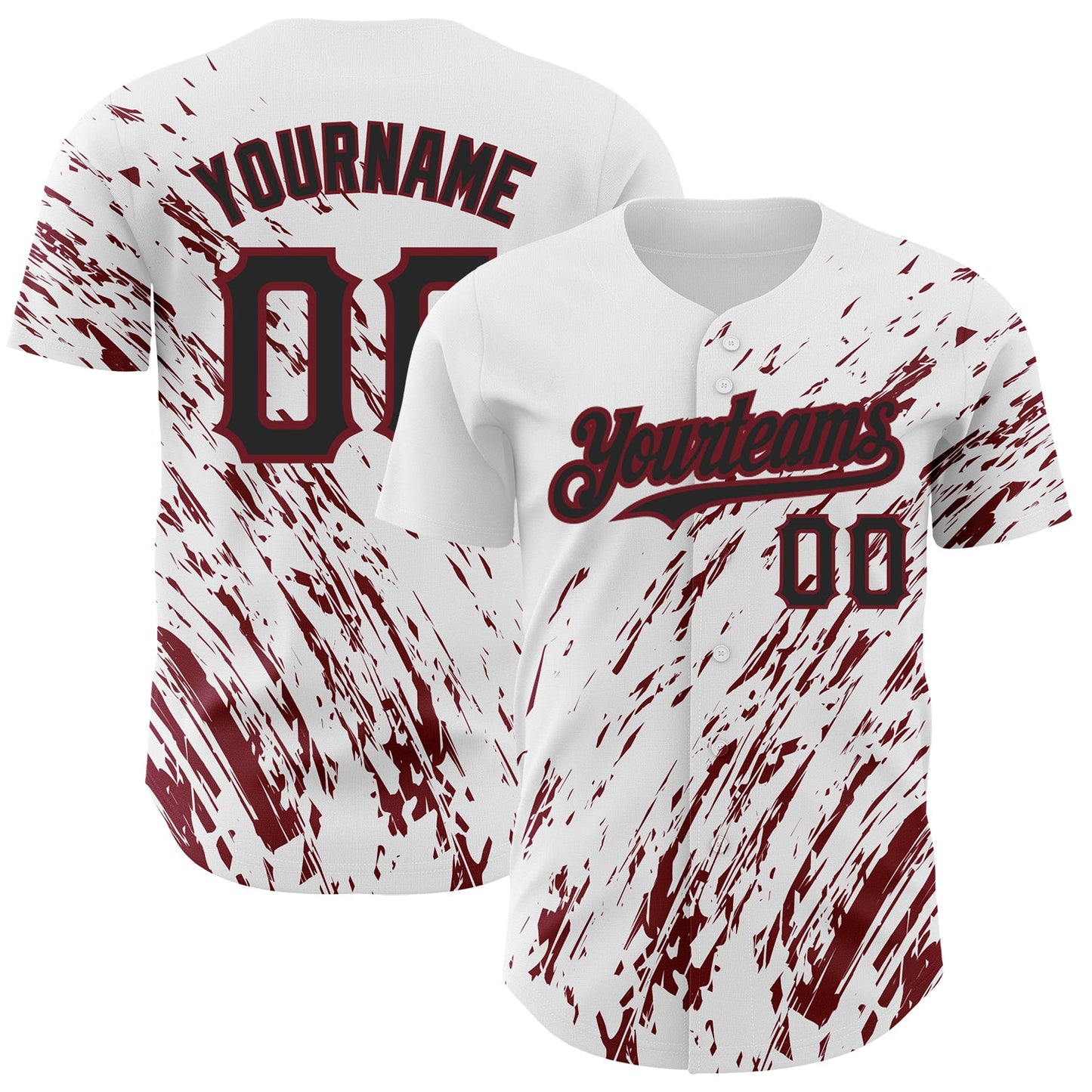 Custom White Black-Crimson 3D Pattern Design Abstract Splash Authentic Baseball Jersey - Main View