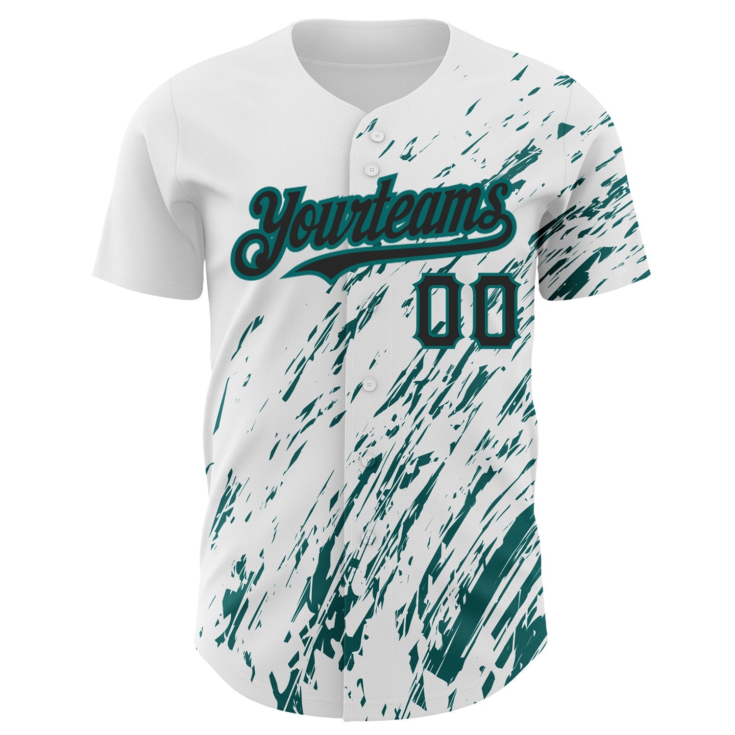 Custom White Black-Teal 3D Pattern Design Abstract Splash Authentic Baseball Jersey view 2