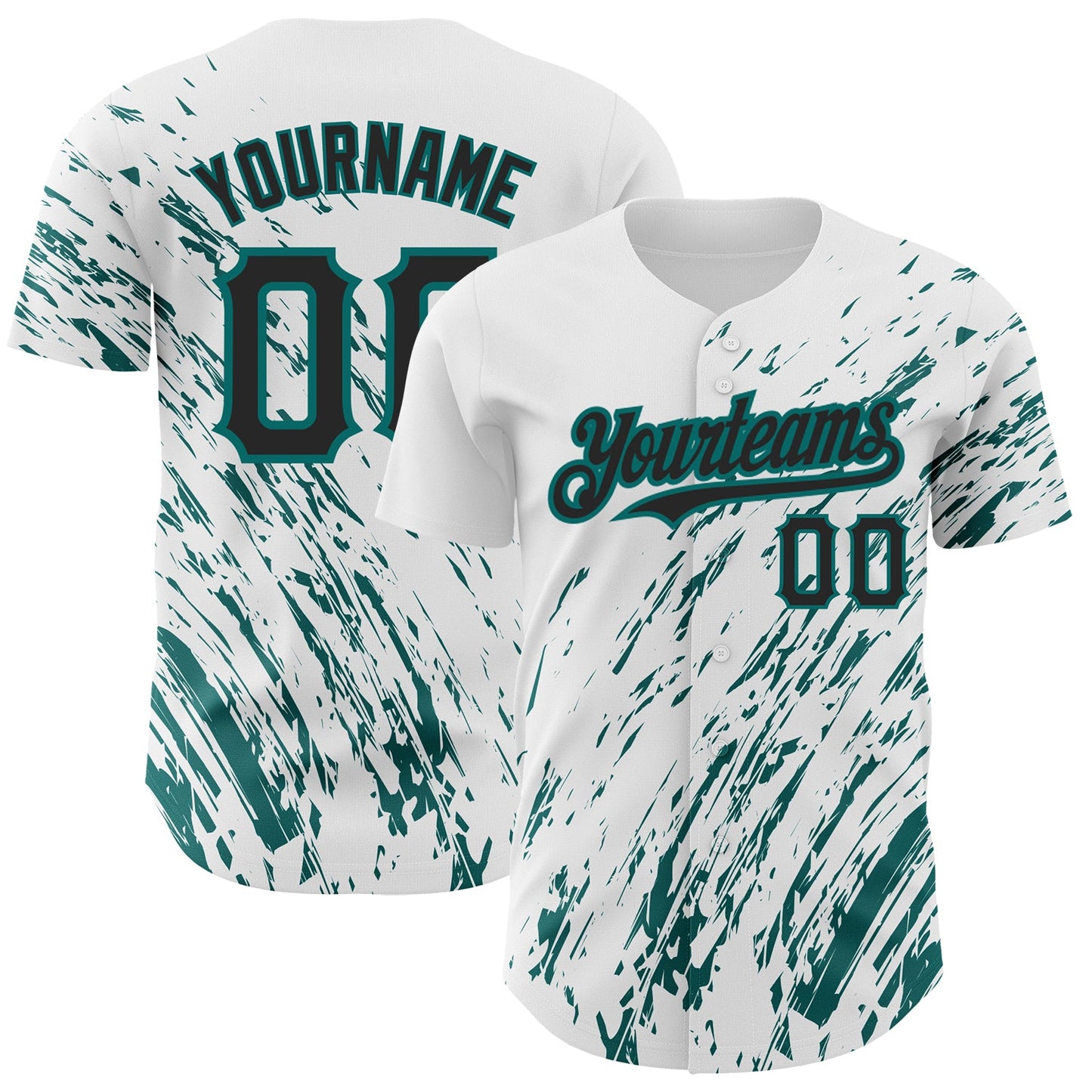 Custom White Black-Teal 3D Pattern Design Abstract Splash Authentic Baseball Jersey - Main View