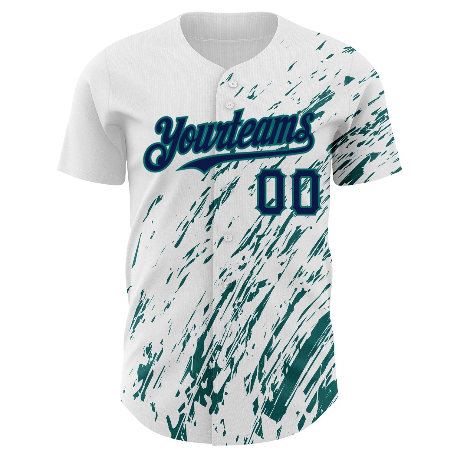 Custom White Navy-Teal 3D Pattern Design Abstract Splash Authentic Baseball Jersey view 2