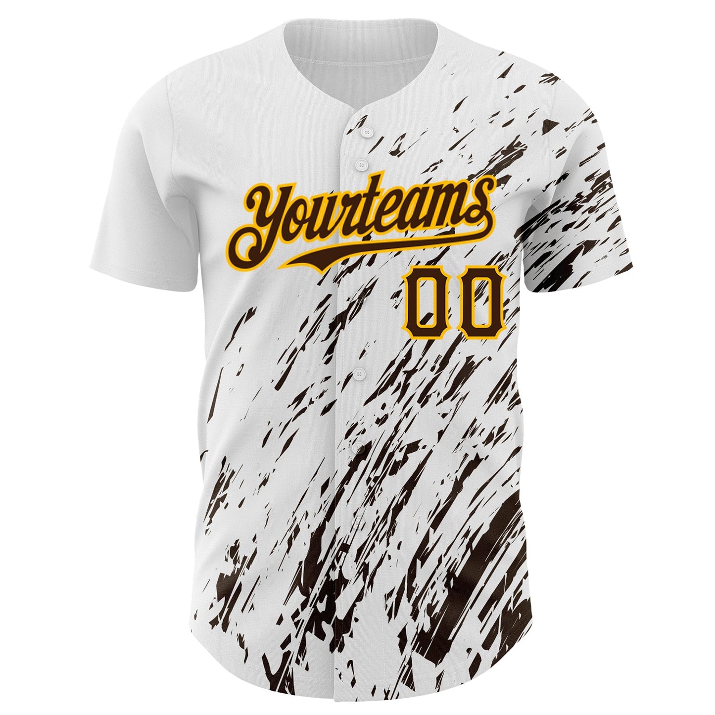 Custom White Brown-Gold 3D Pattern Design Abstract Splash Authentic Baseball Jersey view 2