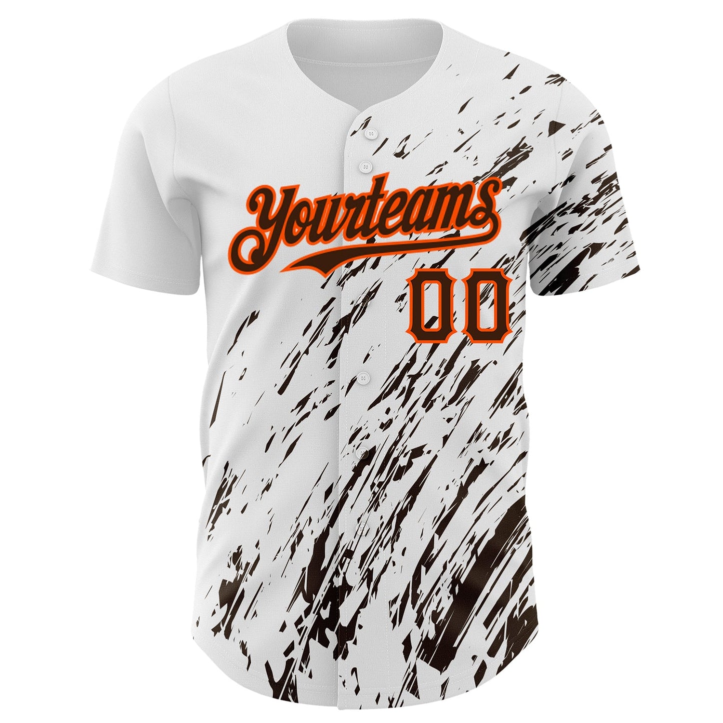 Custom White Brown-Orange 3D Pattern Design Abstract Splash Authentic Baseball Jersey view 2