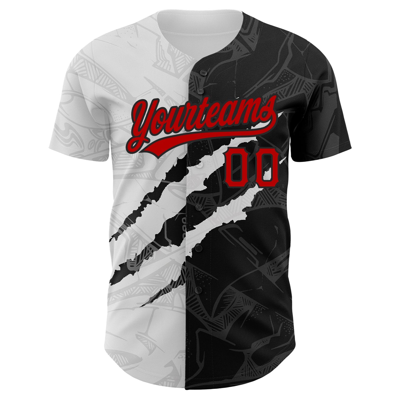 Custom Graffiti Pattern Red-Black 3D Scratch Authentic Baseball Jersey view 2