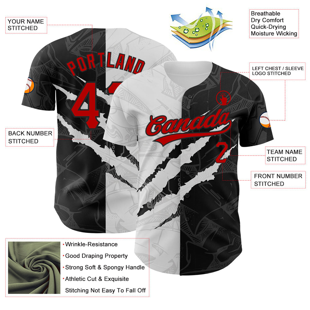 Custom Graffiti Pattern Red-Black 3D Scratch Authentic Baseball Jersey view 3
