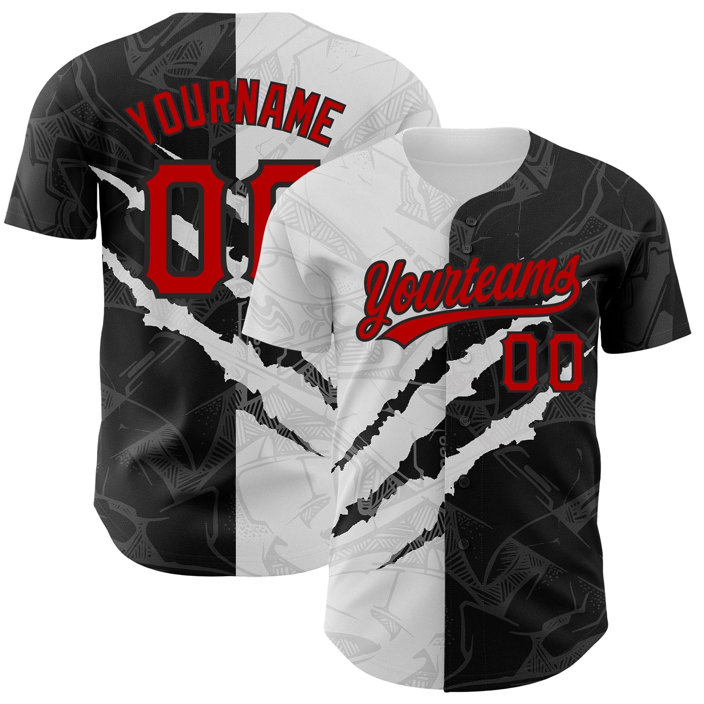 Custom Graffiti Pattern Red-Black 3D Scratch Authentic Baseball Jersey - Main View