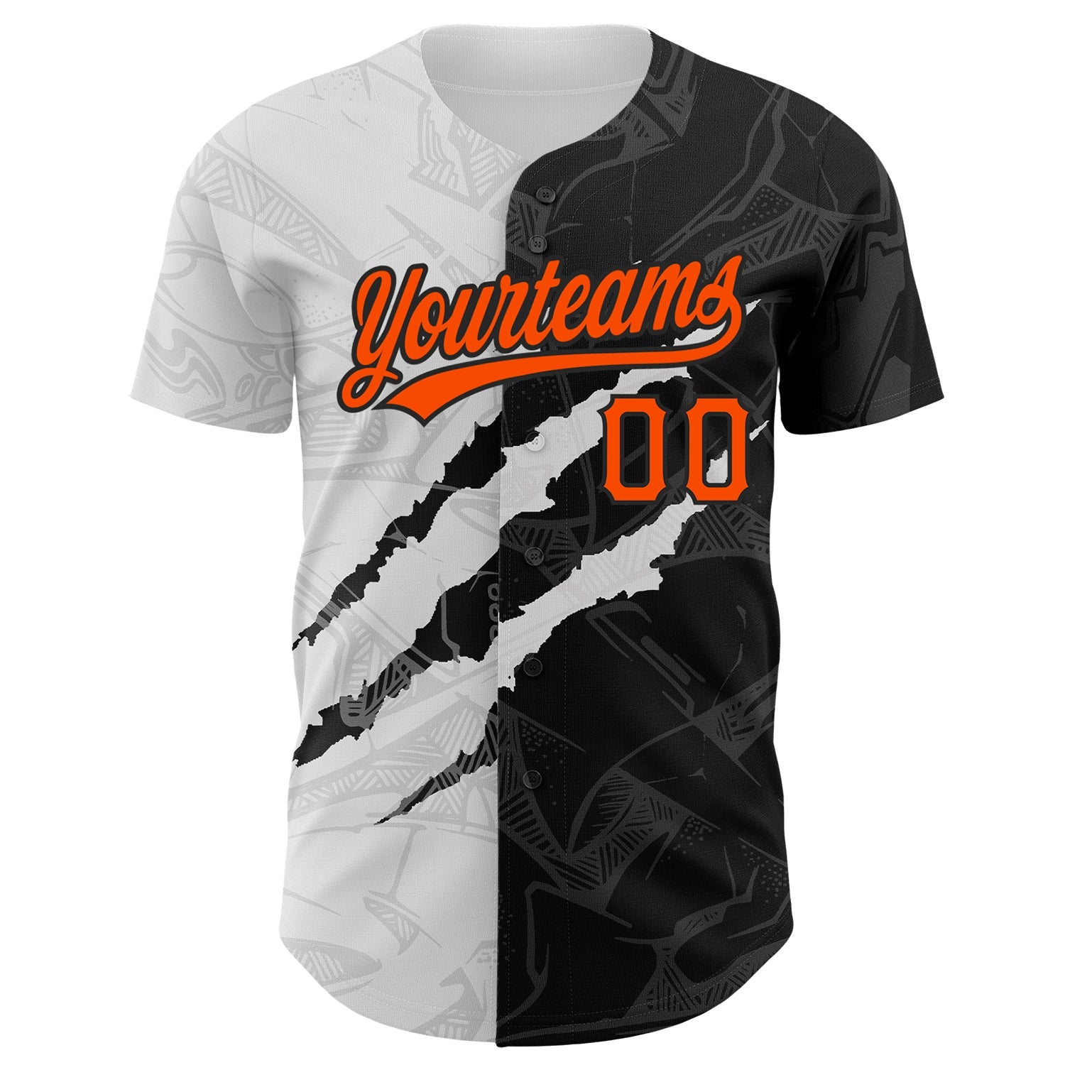 Custom Graffiti Pattern Orange-Black 3D Scratch Authentic Baseball Jersey view 2