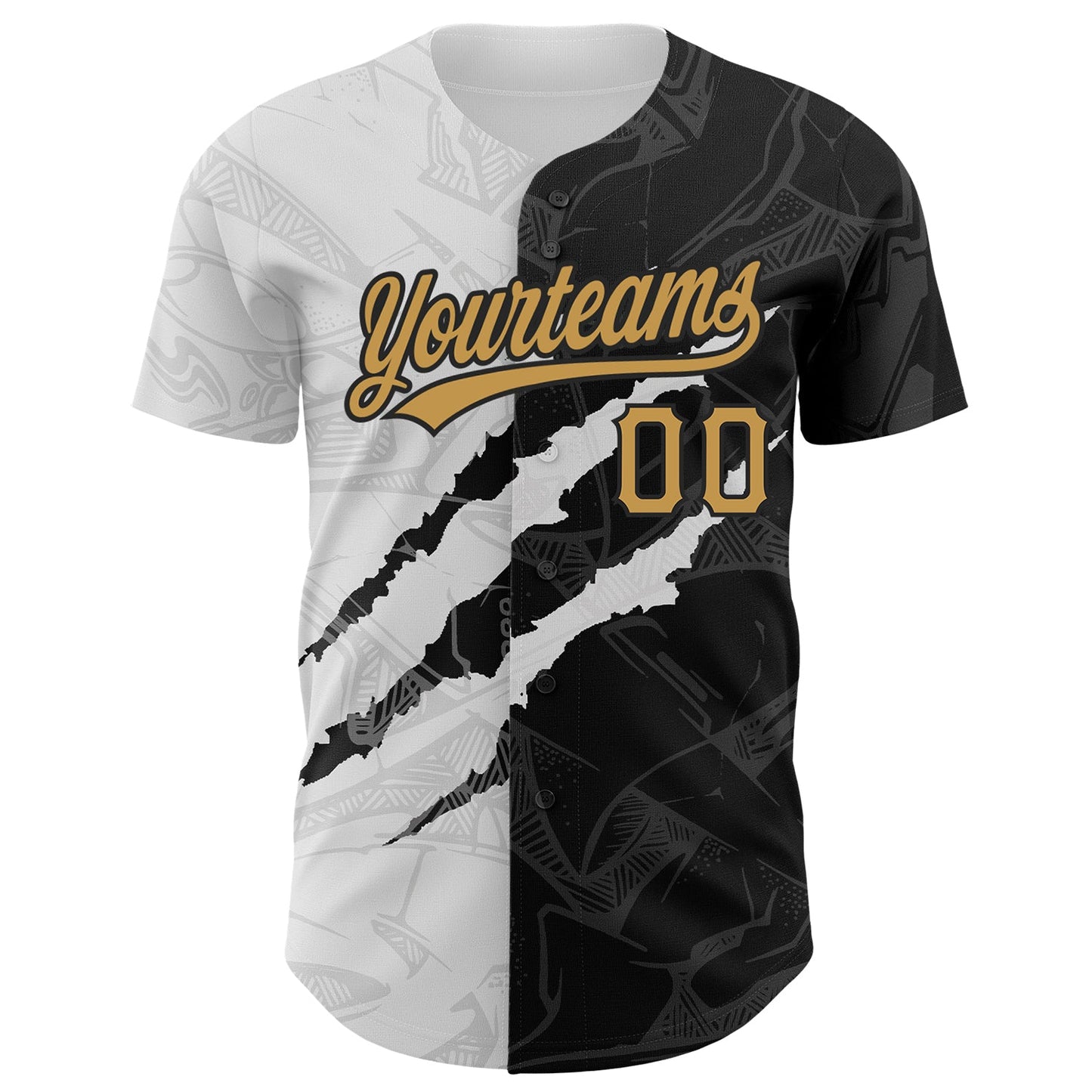 Custom Graffiti Pattern Old Gold-Black 3D Scratch Authentic Baseball Jersey view 2