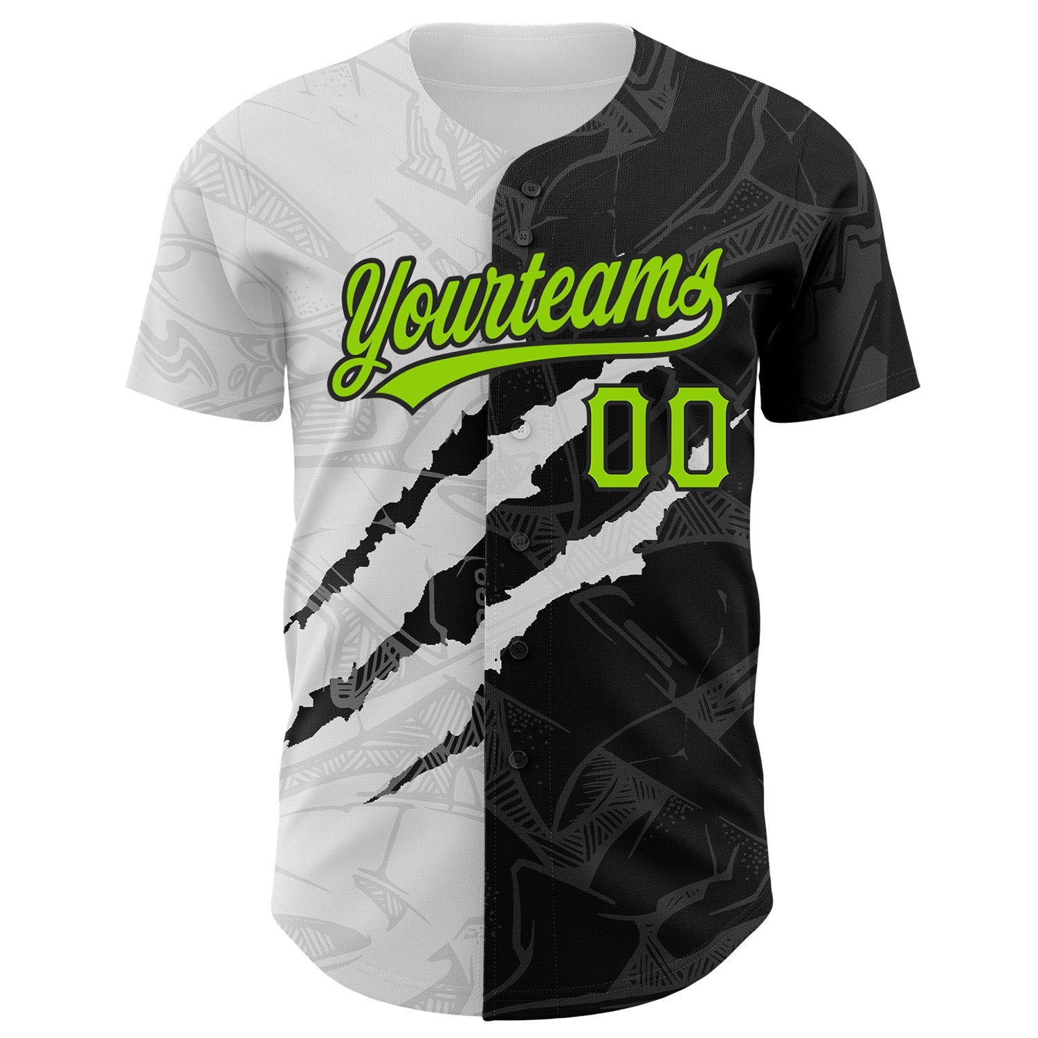 Custom Graffiti Pattern Neon Green-Black 3D Scratch Authentic Baseball Jersey view 2