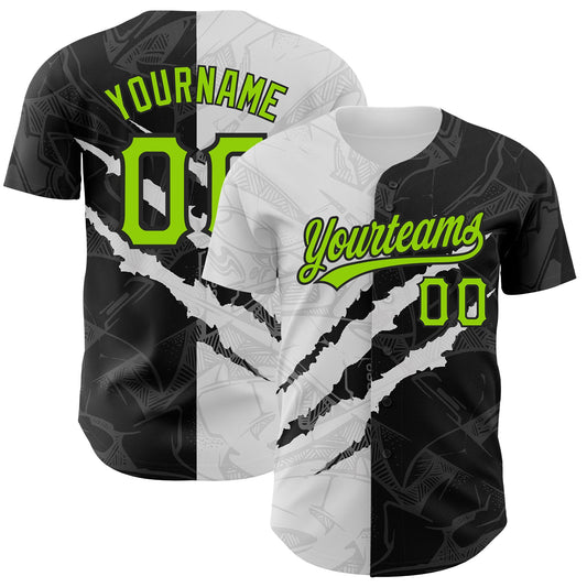 Custom Graffiti Pattern Neon Green-Black 3D Scratch Authentic Baseball Jersey - Main View