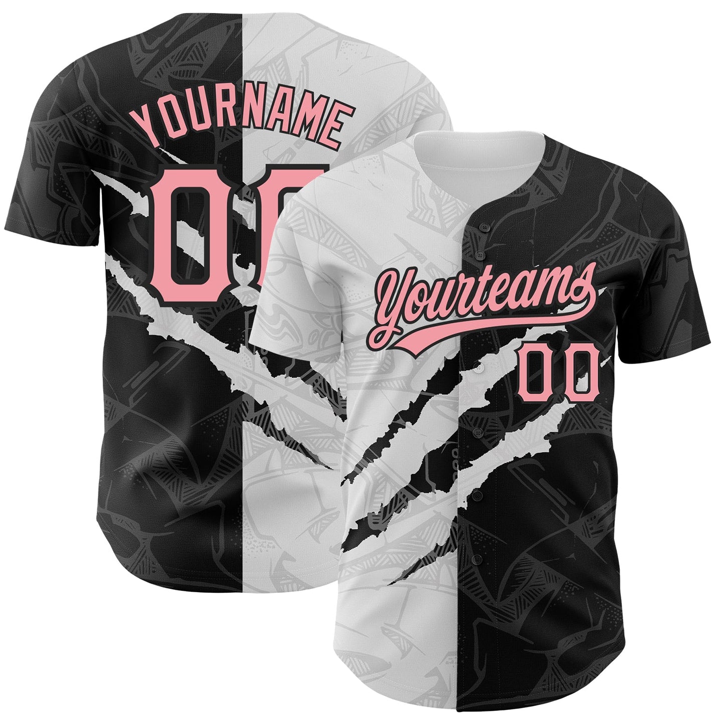 Custom Graffiti Pattern Medium Pink-Black 3D Scratch Authentic Baseball Jersey - Main View